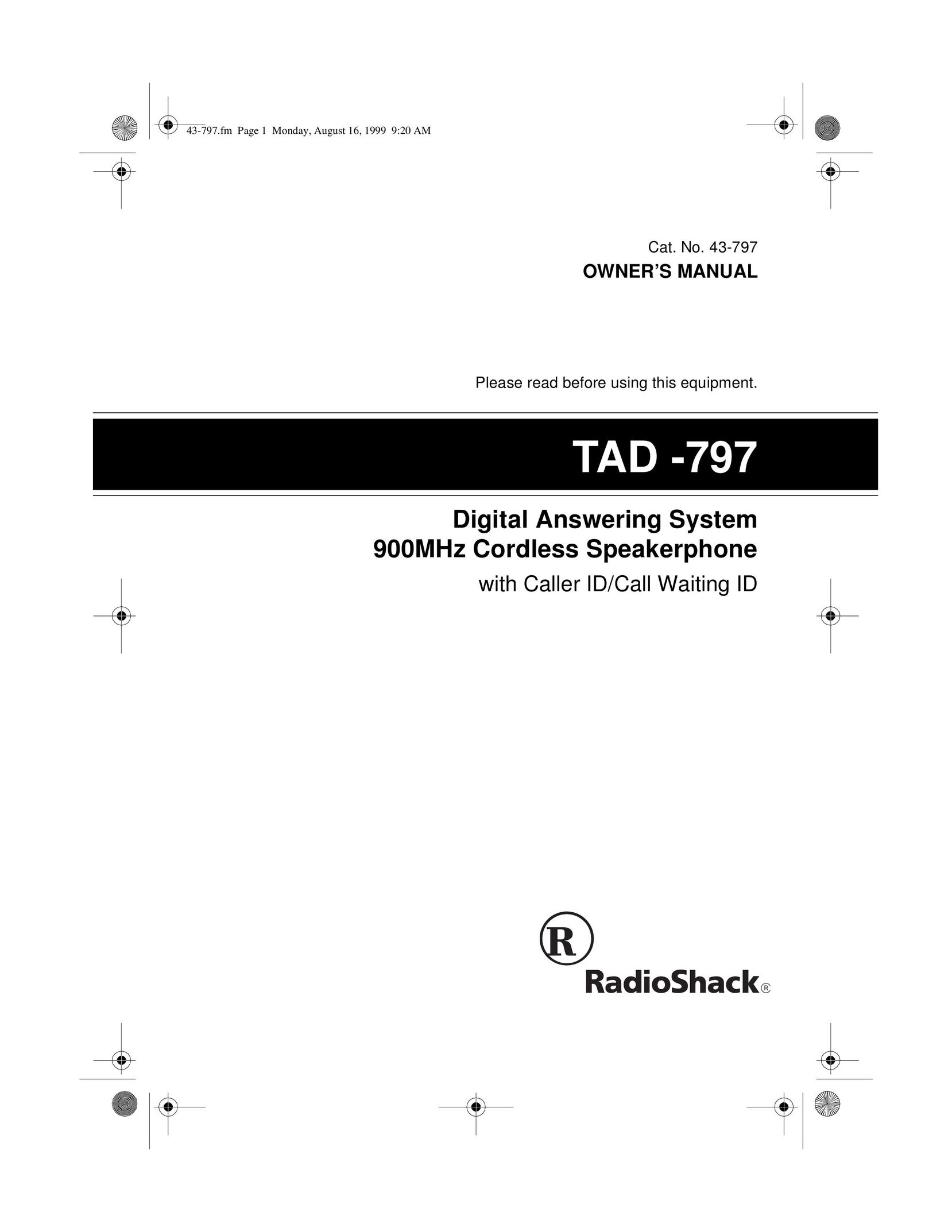 Radio Shack TAD -797 Answering Machine User Manual