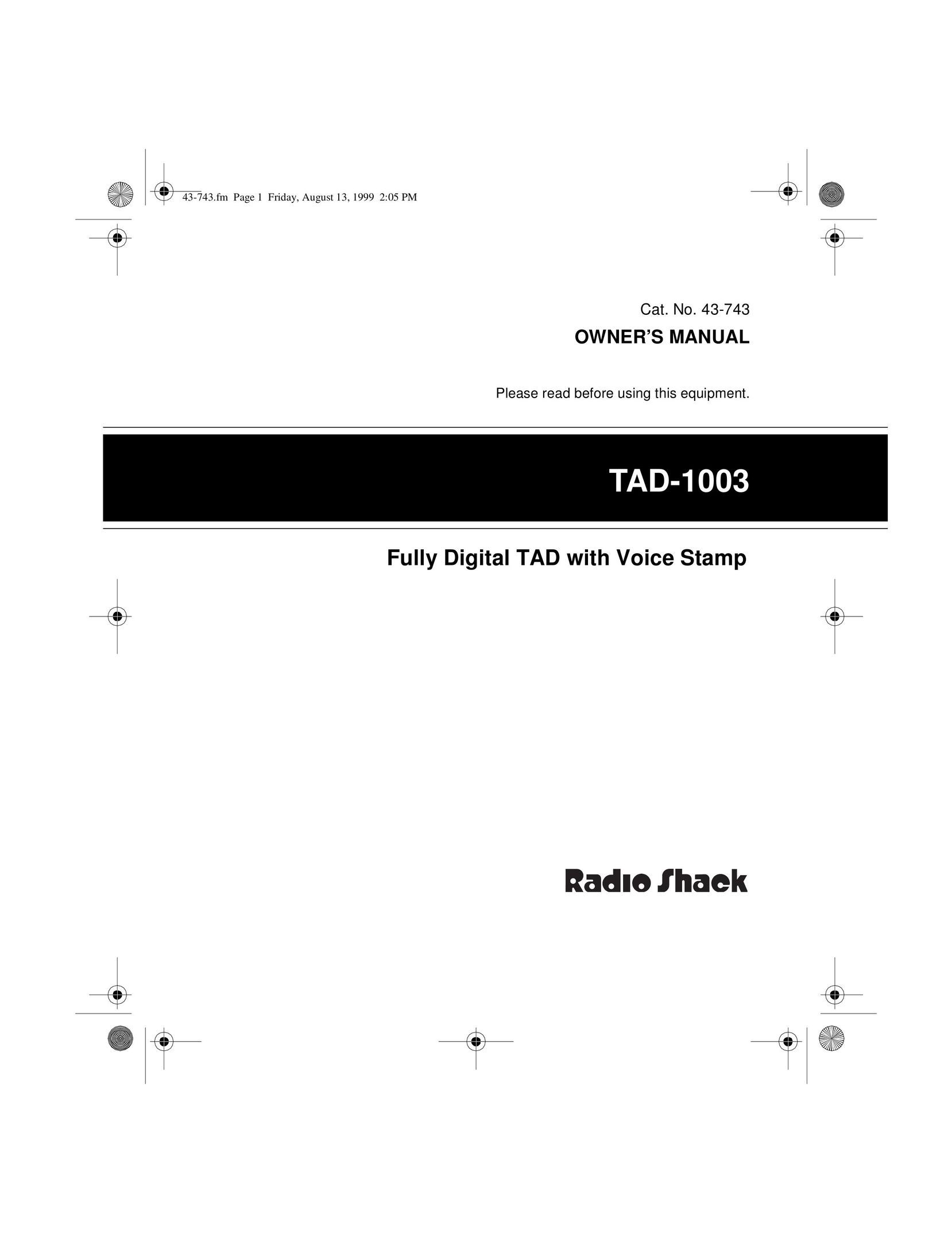 Radio Shack TAD-1003 Answering Machine User Manual
