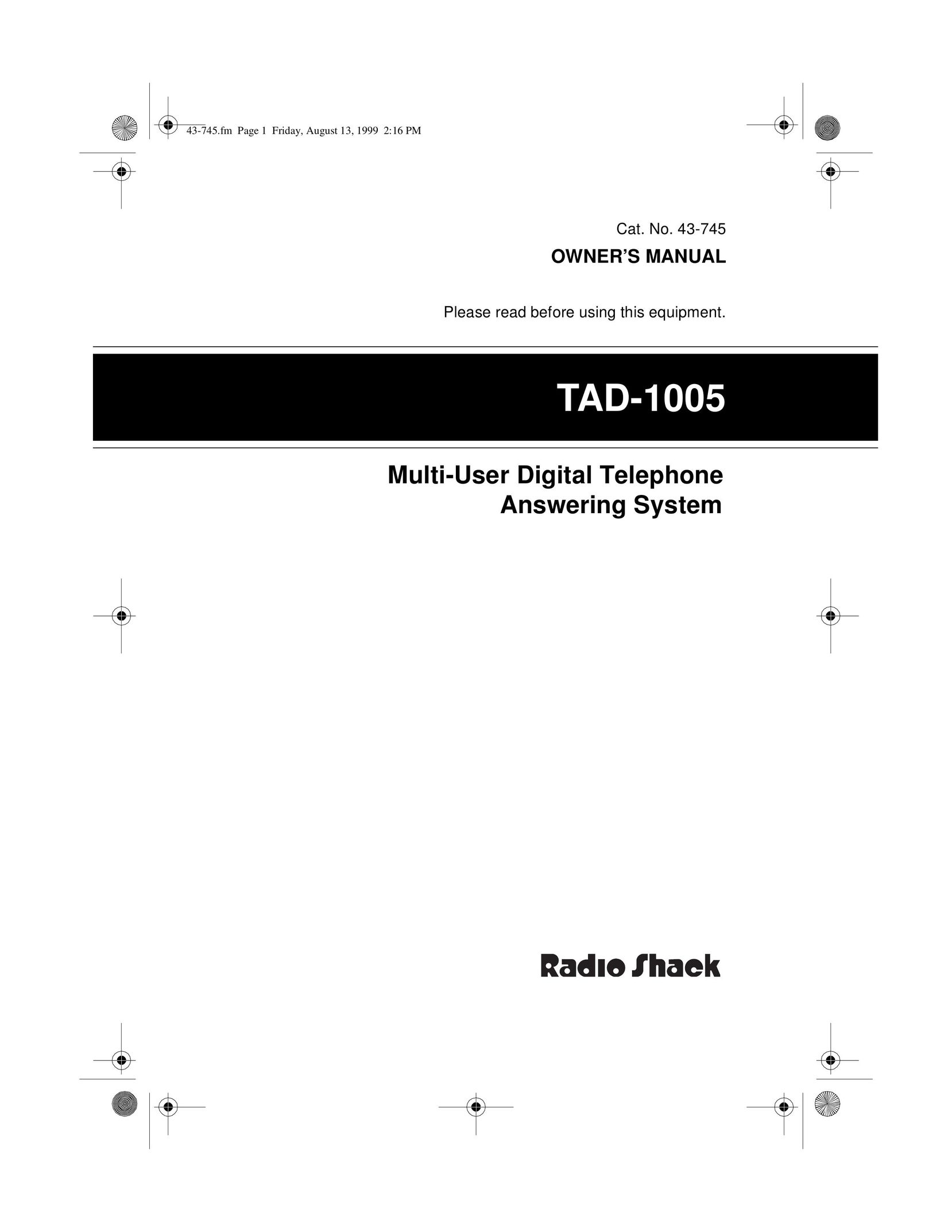 Radio Shack TAD-1005 Answering Machine User Manual