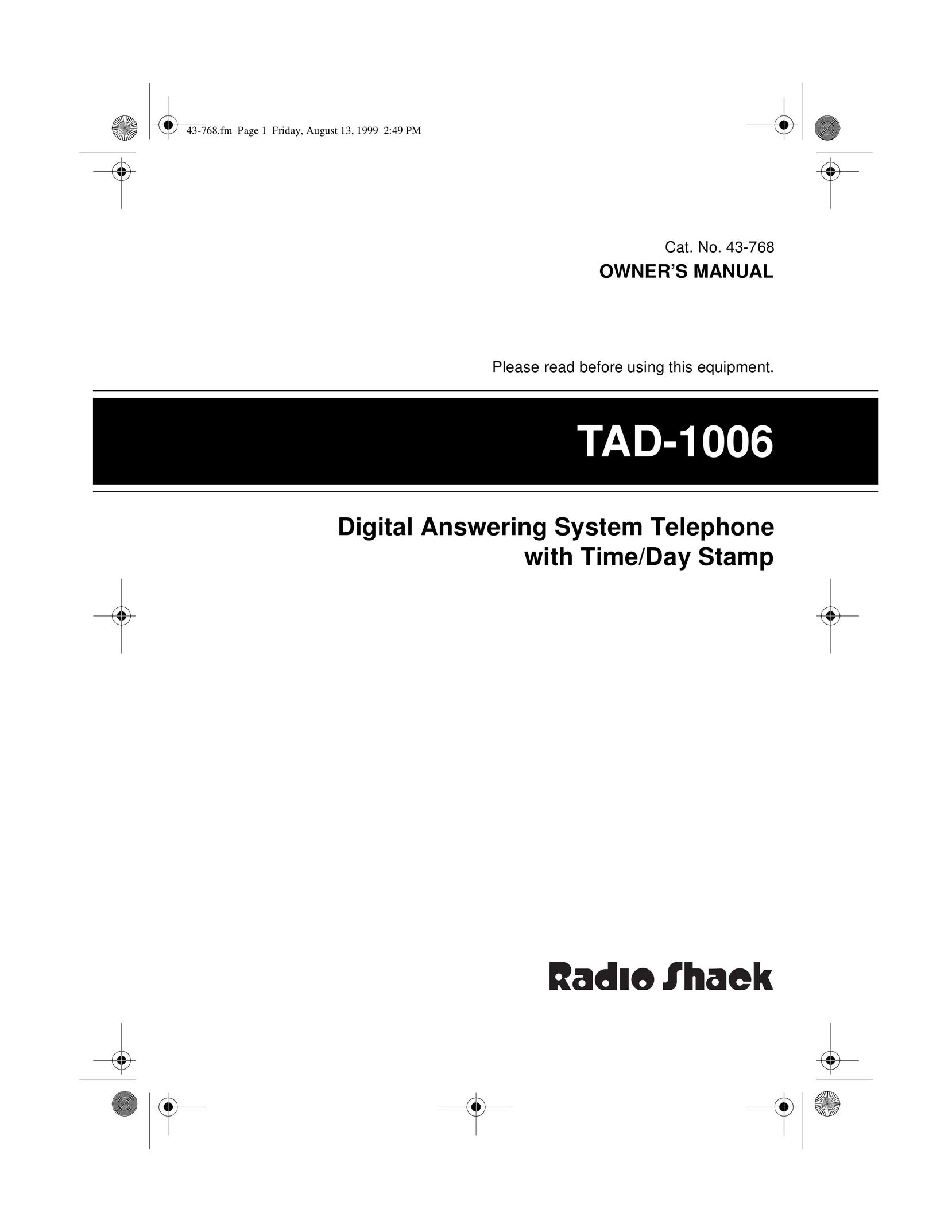 Radio Shack TAD-1006 Answering Machine User Manual