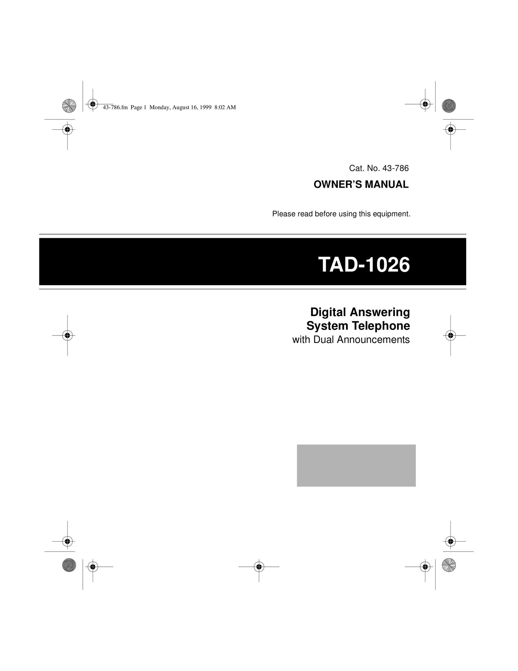 Radio Shack TAD-1026 Answering Machine User Manual
