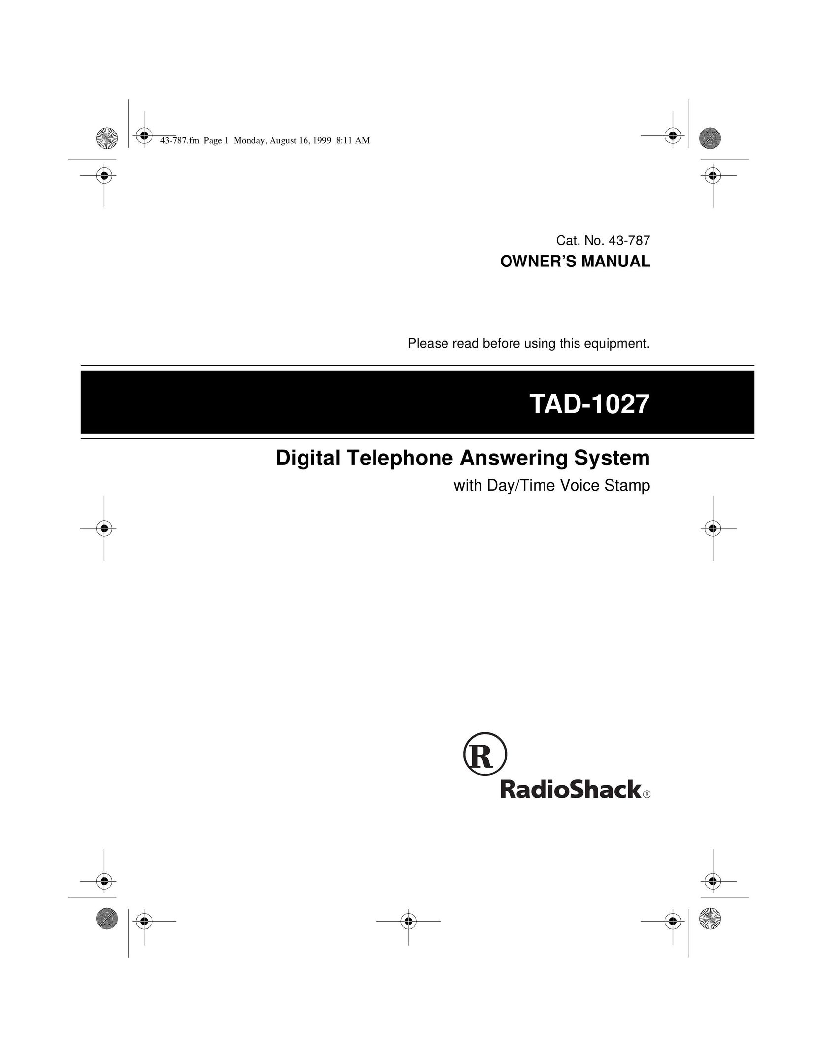 Radio Shack TAD-1027 Answering Machine User Manual