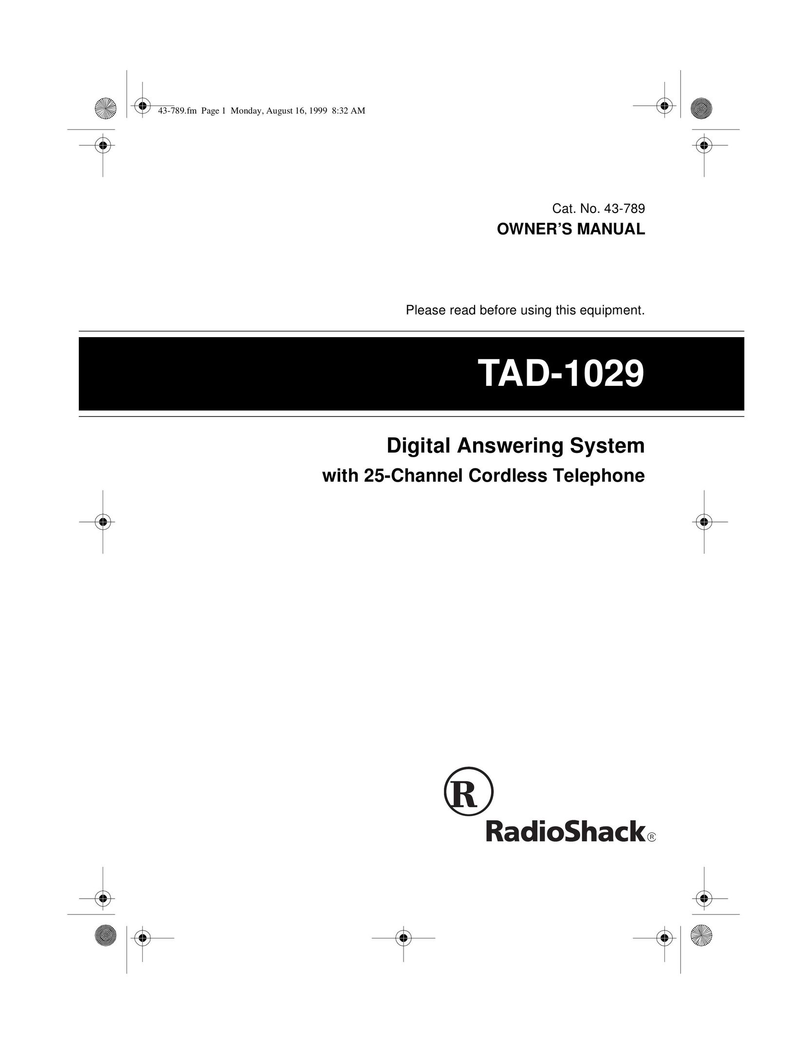 Radio Shack TAD-1029 Answering Machine User Manual