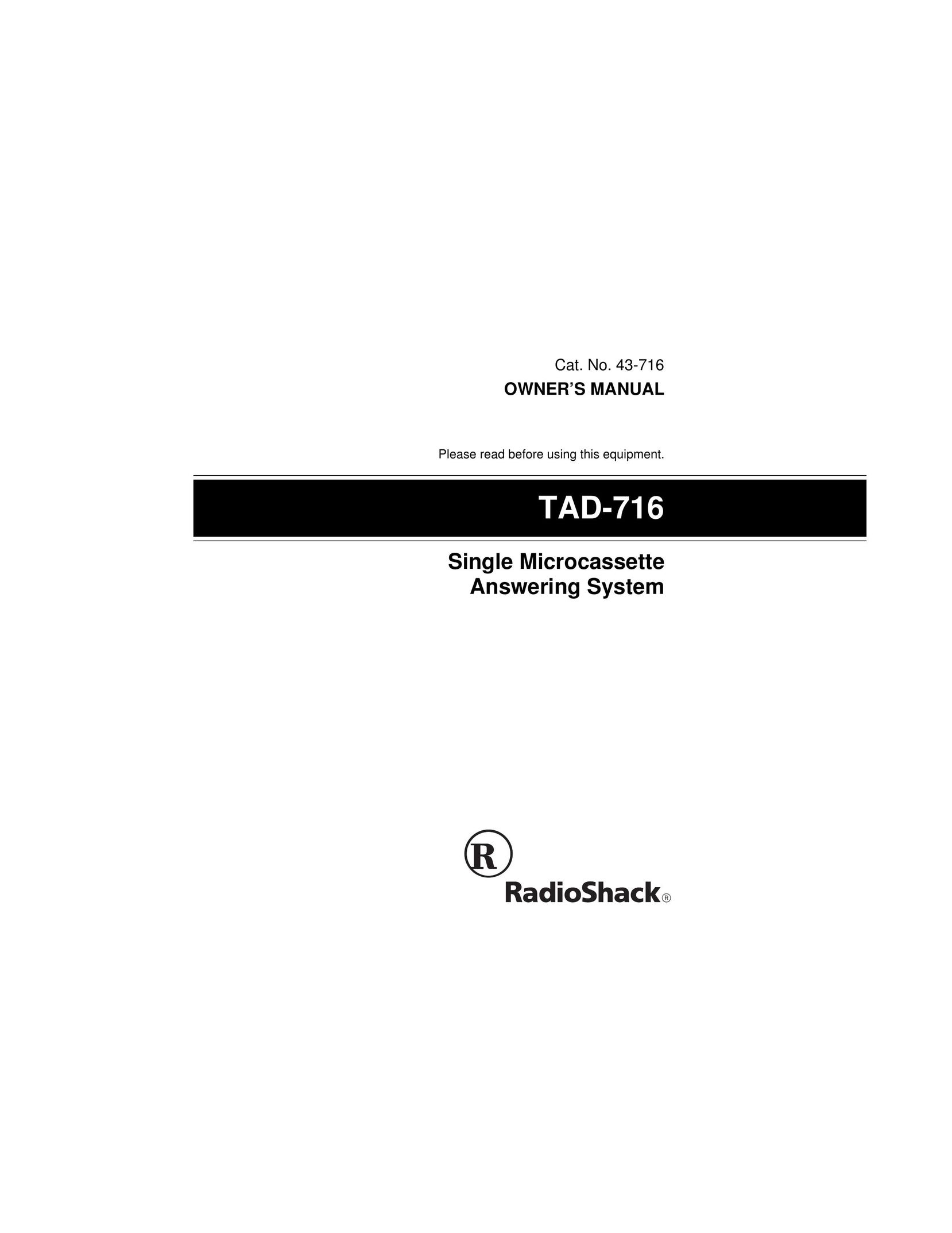 Radio Shack TAD-716 Answering Machine User Manual