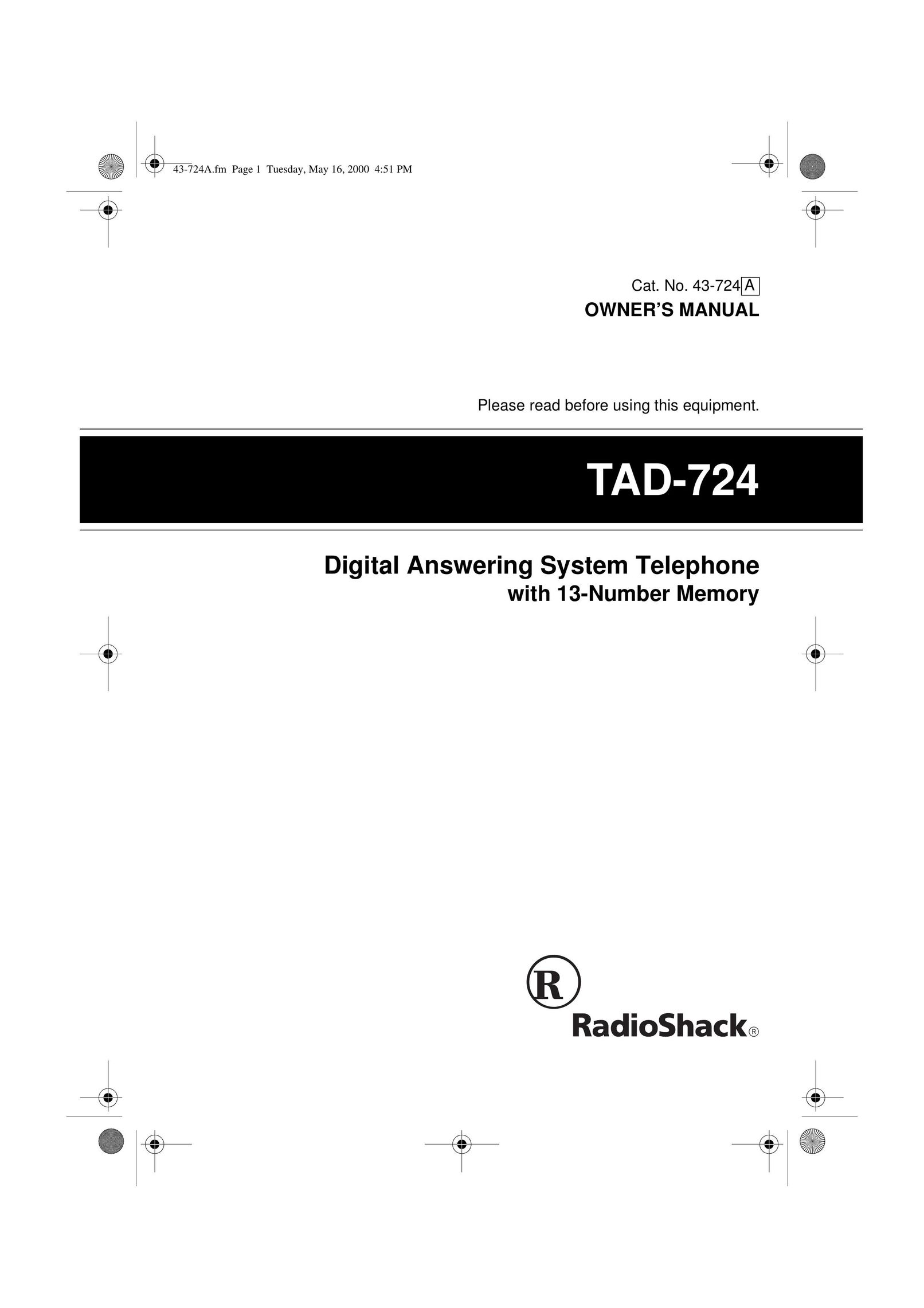 Radio Shack TAD-724 Answering Machine User Manual