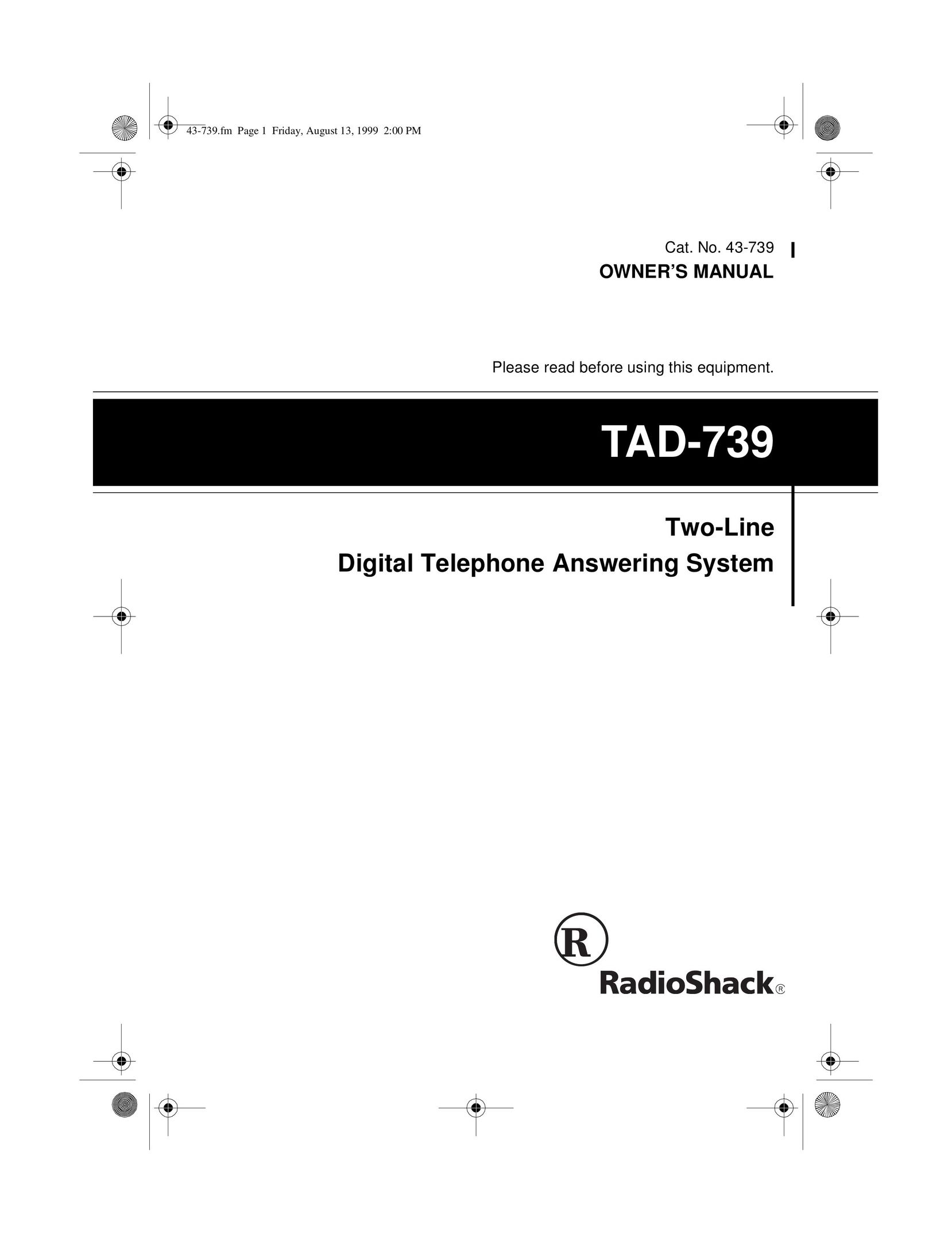 Radio Shack TAD-739 Answering Machine User Manual