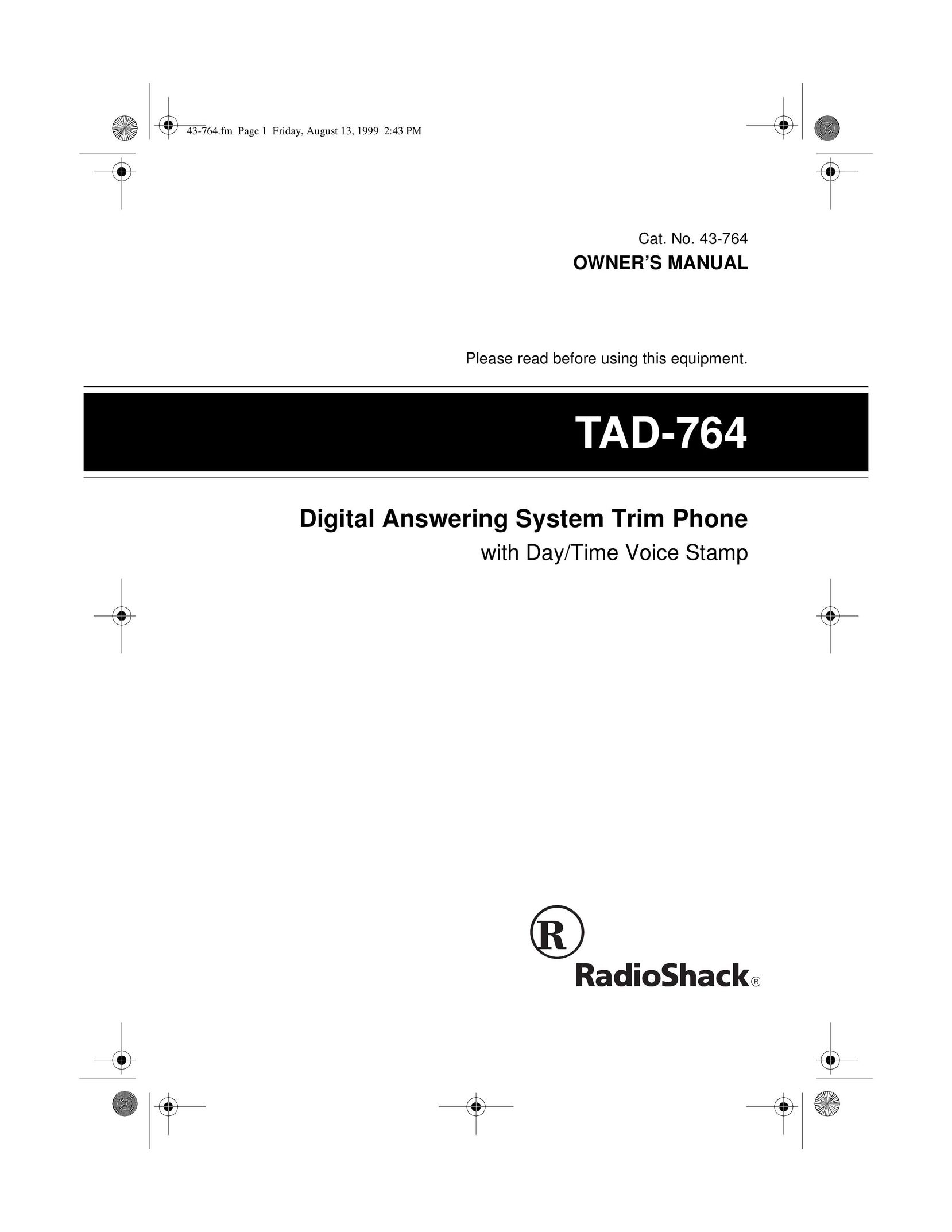 Radio Shack TAD-764 Answering Machine User Manual