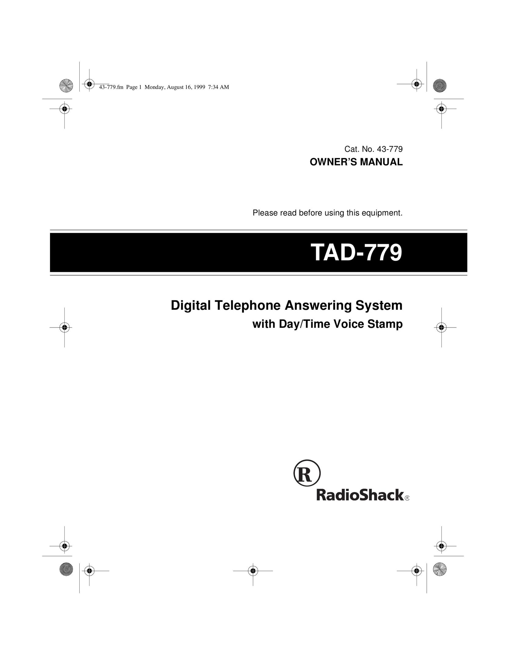 Radio Shack TAD-779 Answering Machine User Manual