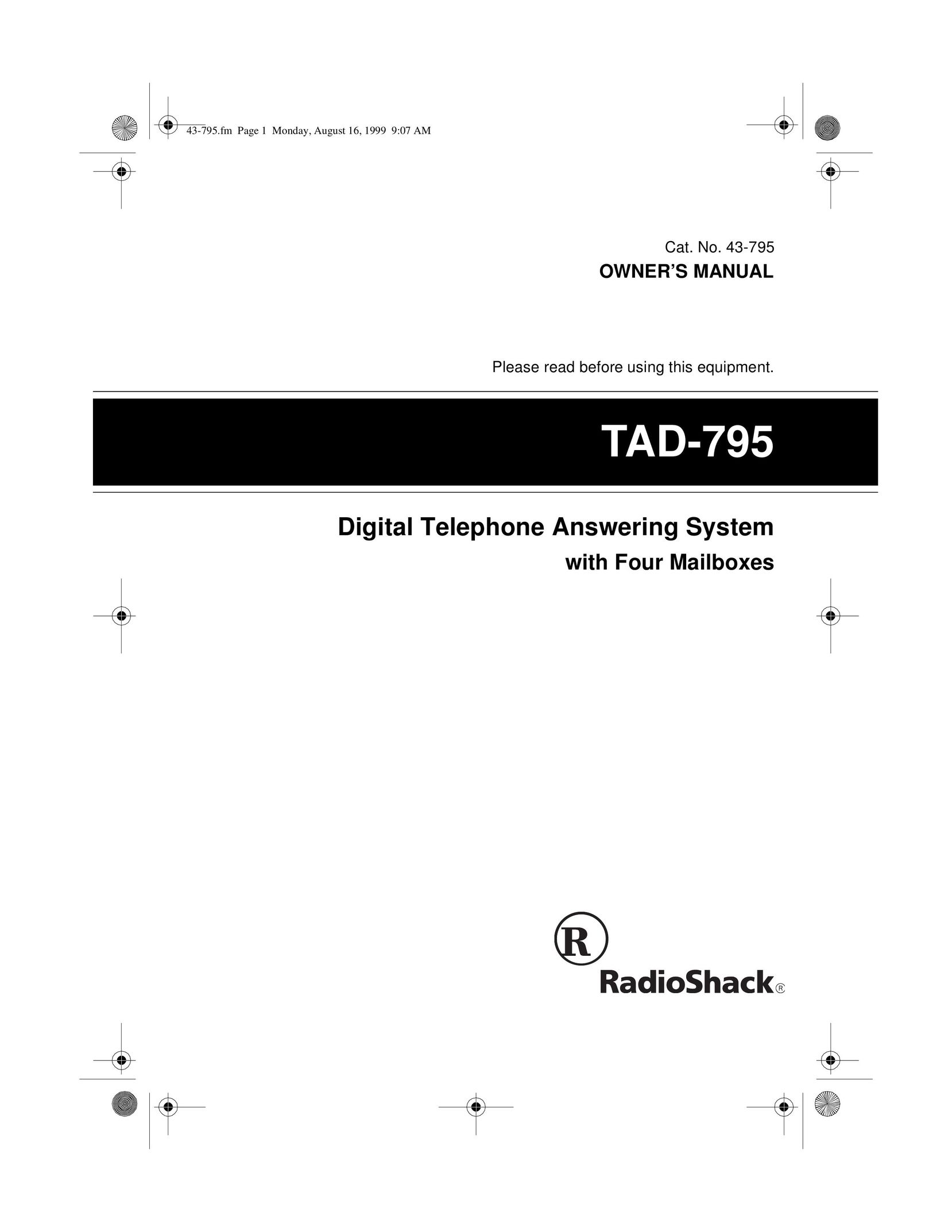 Radio Shack TAD-795 Answering Machine User Manual