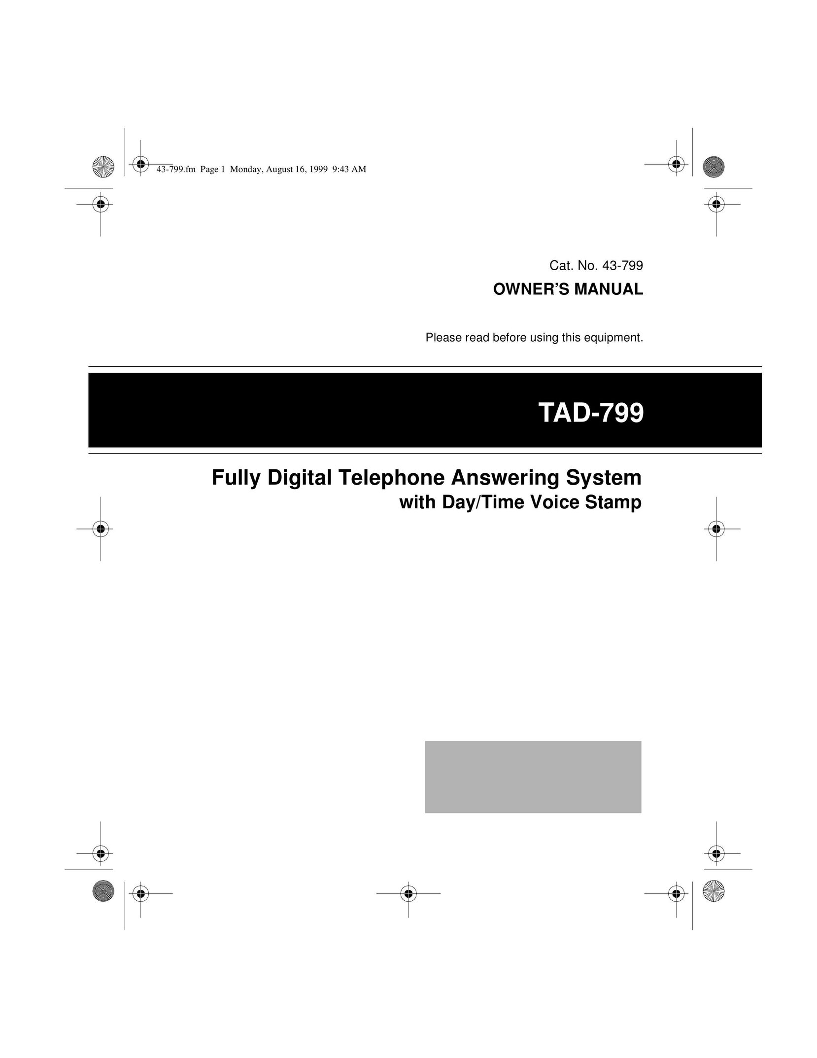 Radio Shack TAD-799 Answering Machine User Manual