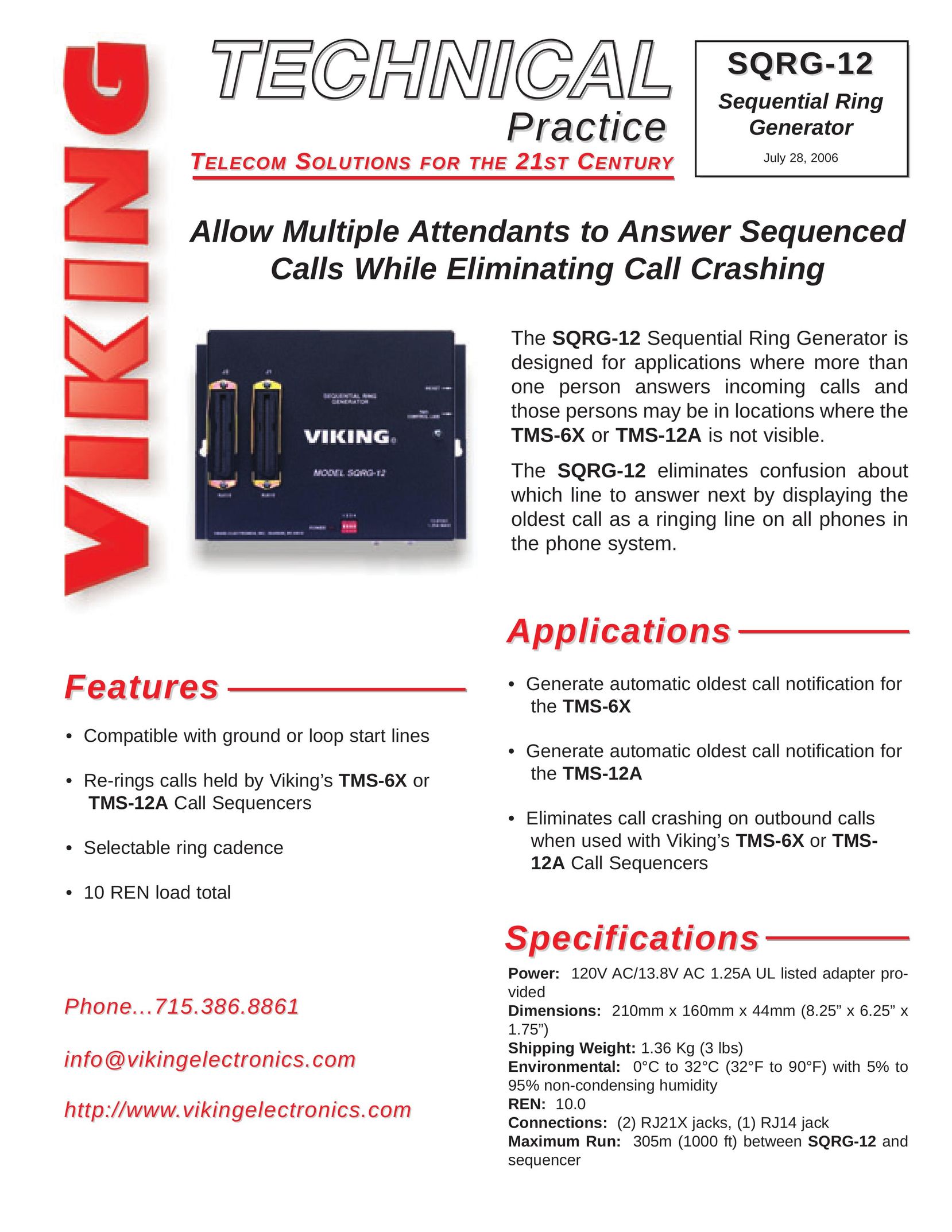 Viking SQRG-12 Answering Machine User Manual
