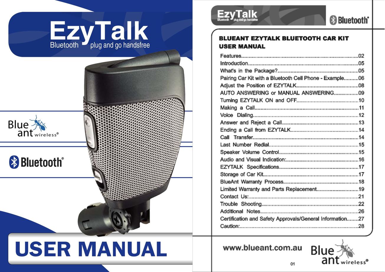 BlueAnt Wireless EzyTalk Bluetooth Headset User Manual