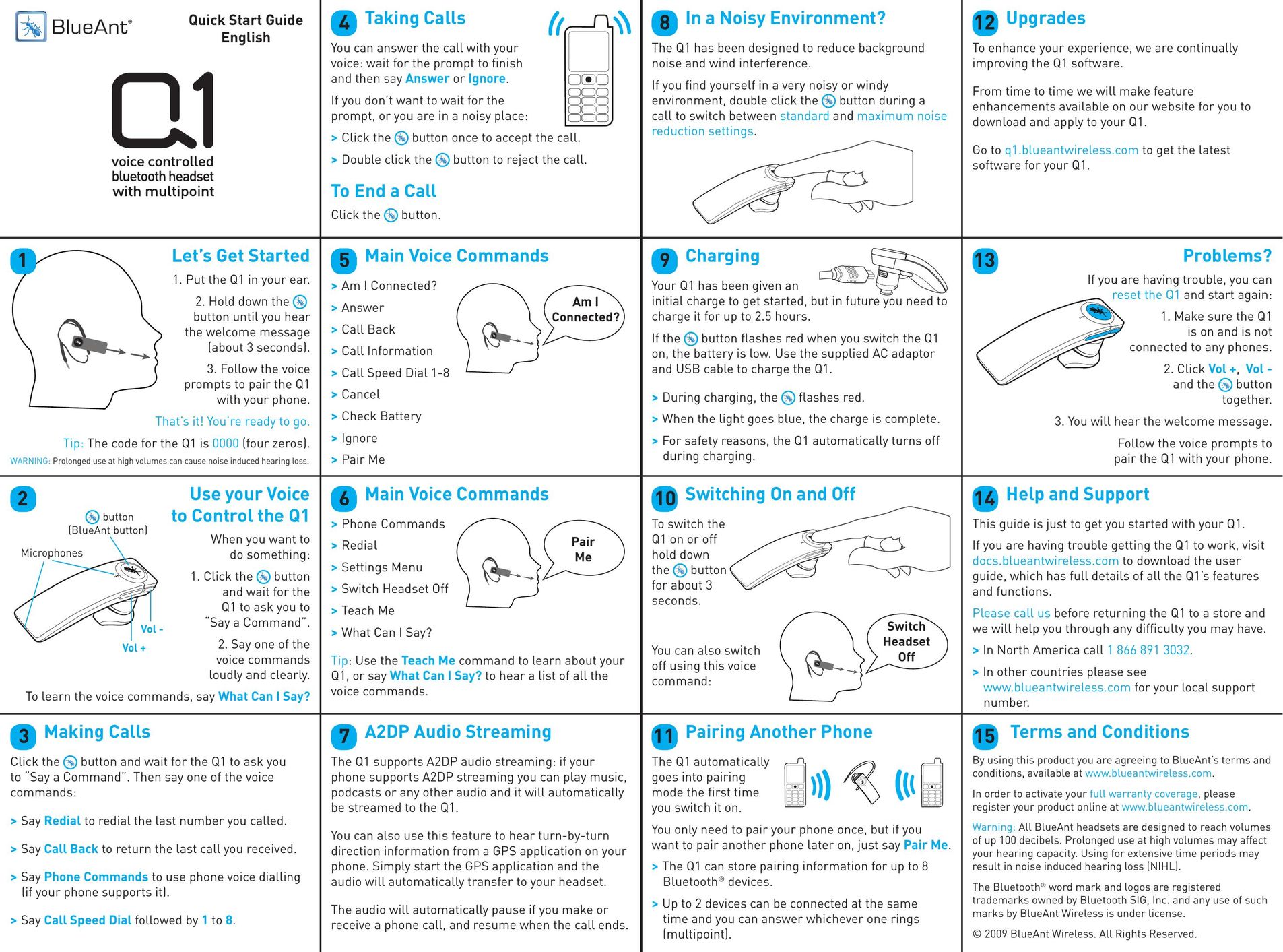 BlueAnt Wireless Q1 Bluetooth Headset User Manual