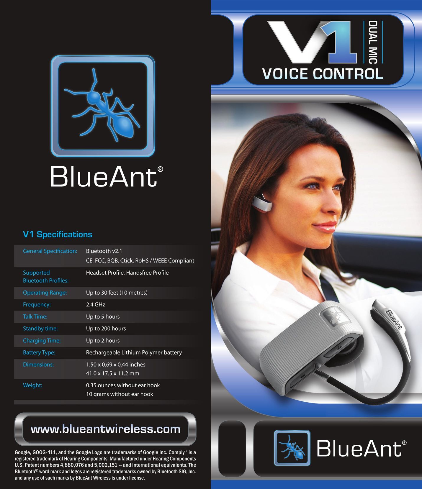 BlueAnt Wireless V1 Bluetooth Headset User Manual