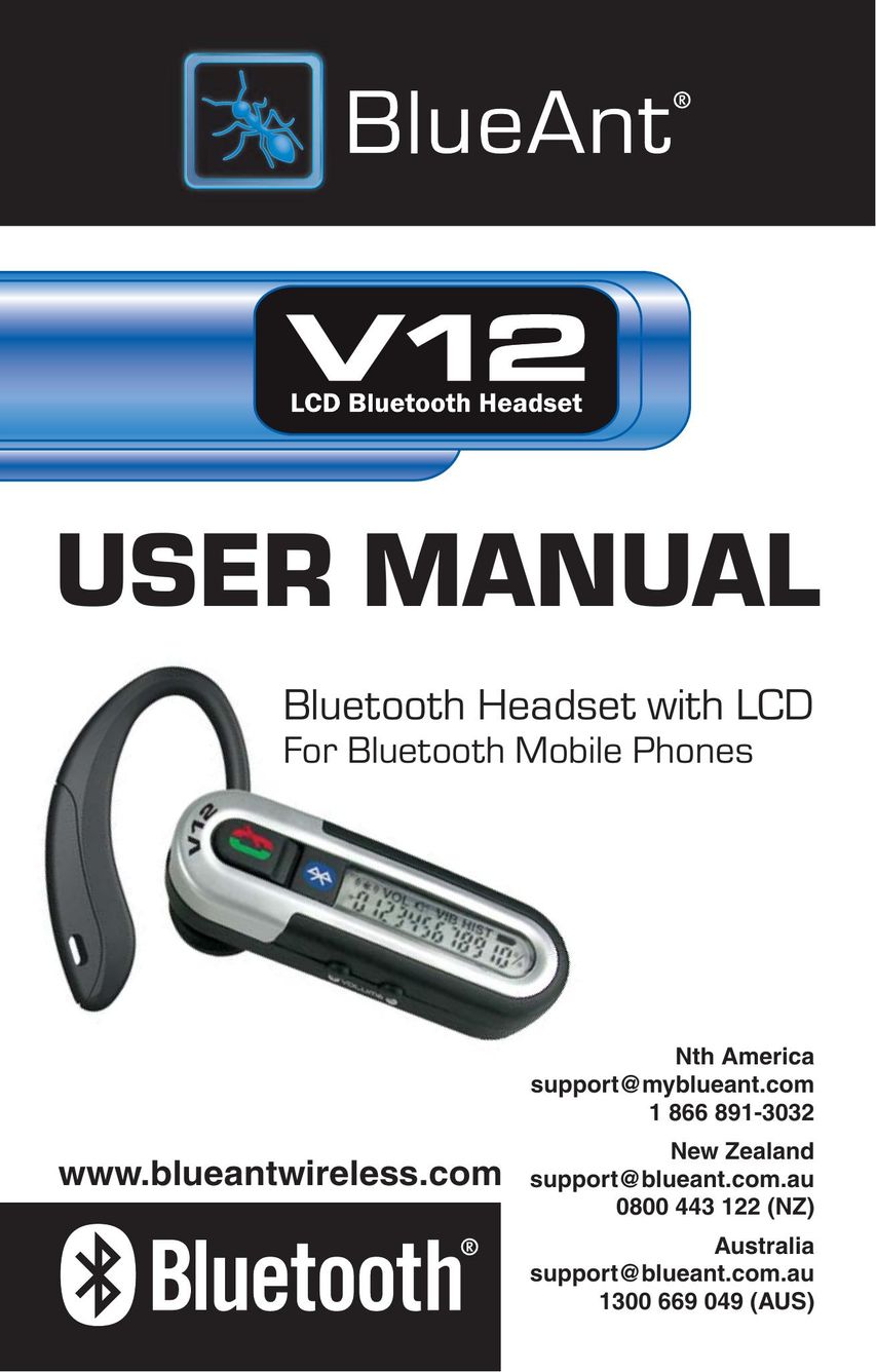 BlueAnt Wireless V12 Bluetooth Headset User Manual