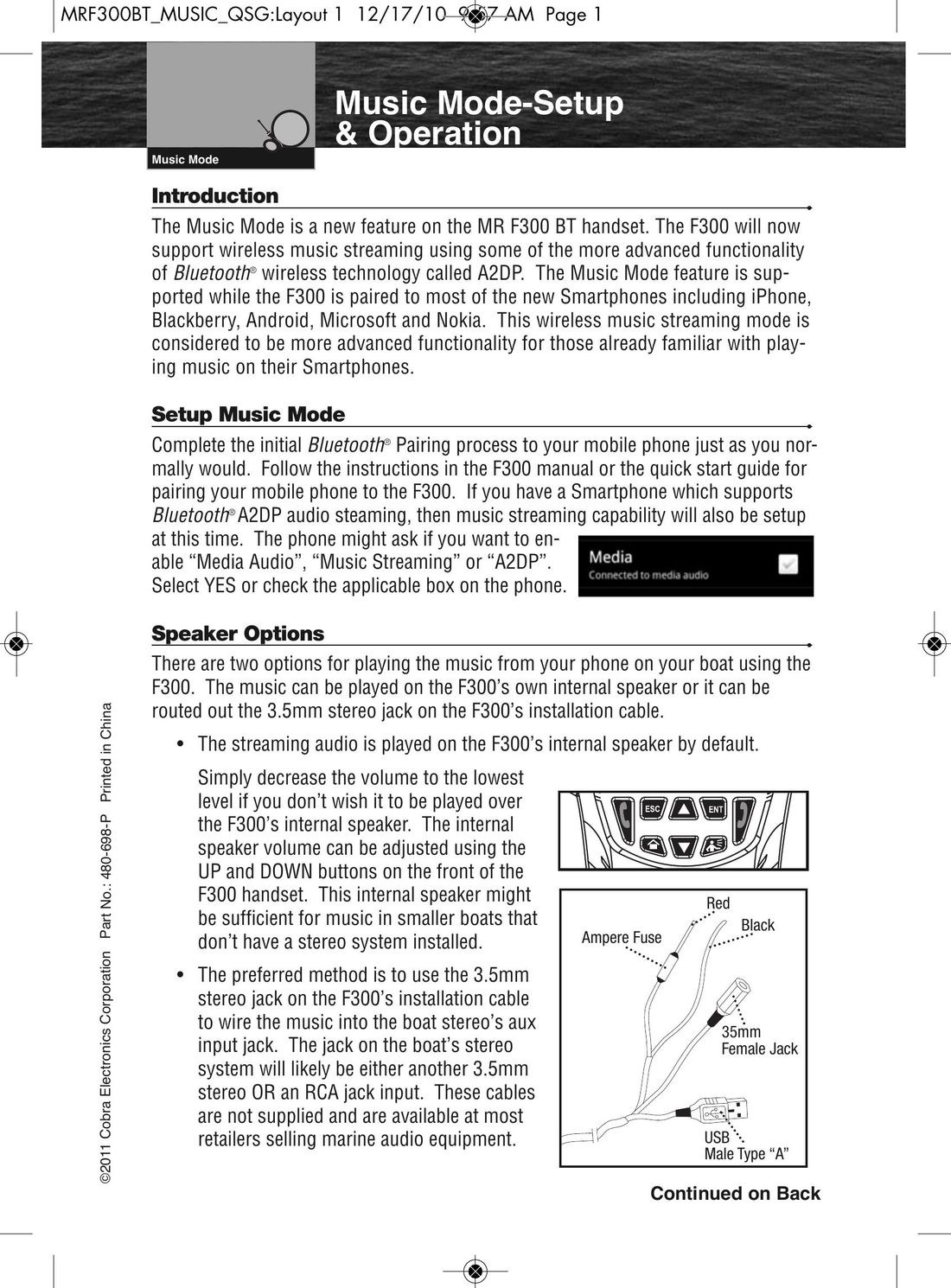 Cobra Electronics F300 Bluetooth Headset User Manual