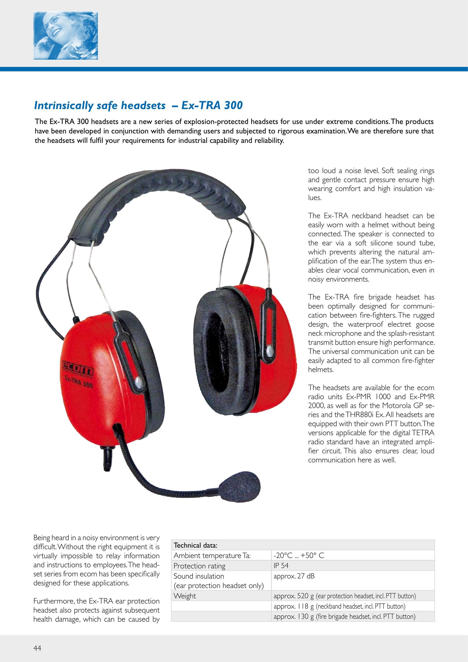 Ecom Instruments Ex-TRA 300 Bluetooth Headset User Manual