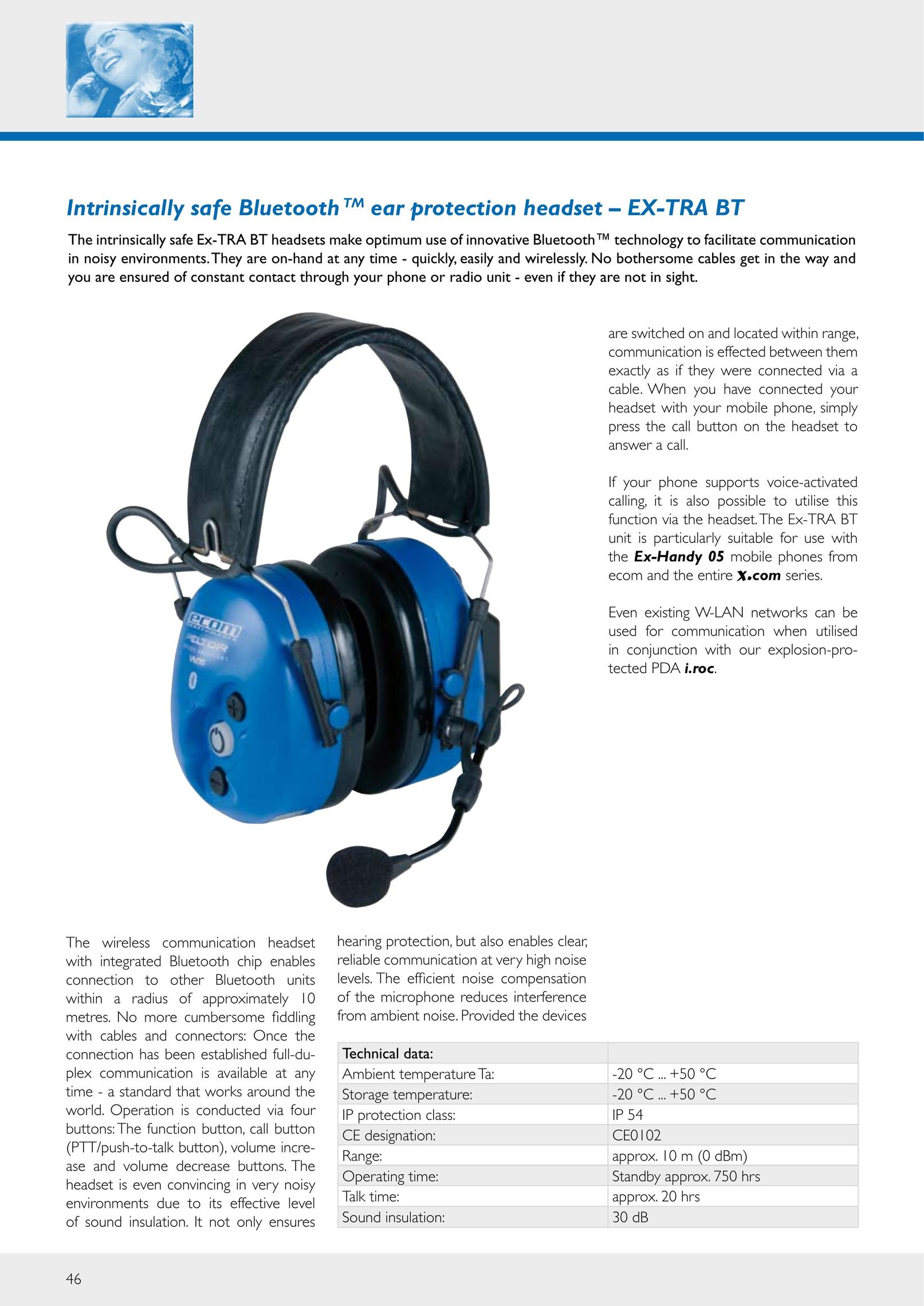 Ecom Instruments EX-TRA BT Bluetooth Headset User Manual
