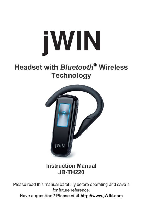 Jwin JB TH220 Bluetooth Headset User Manual