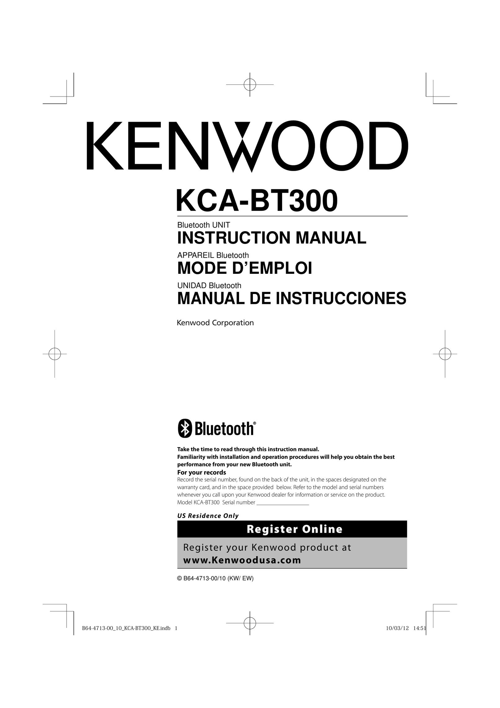 Kenwood KCA-BT300 Bluetooth Headset User Manual
