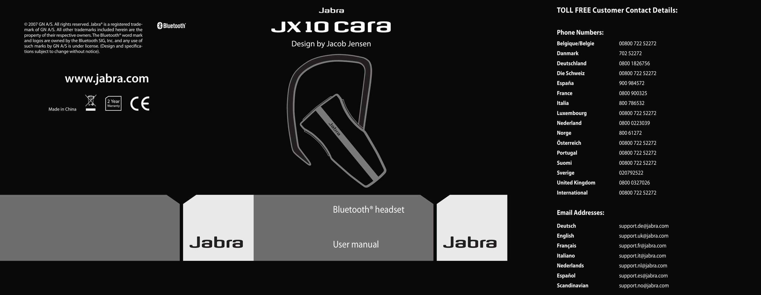 Lennox Hearth JX10 CARA Bluetooth Headset User Manual