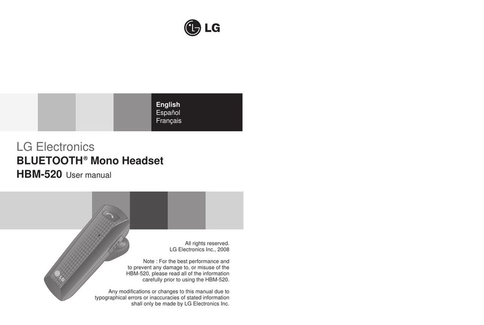 LG Electronics HBM-520 Bluetooth Headset User Manual