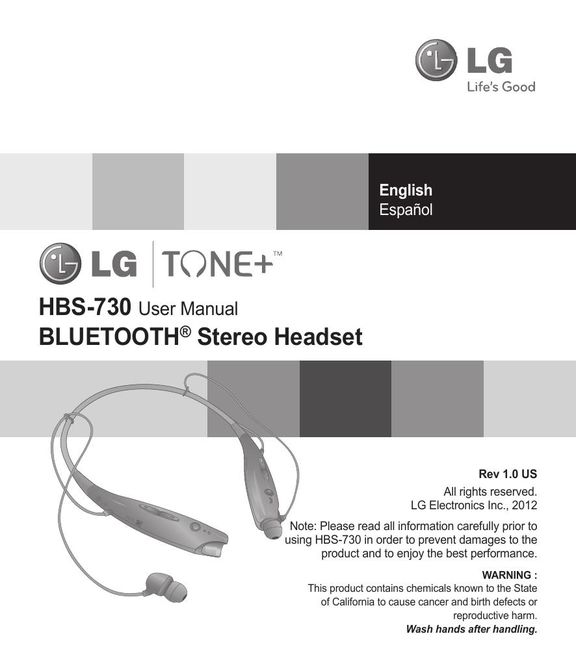 LG Electronics HBS-730 Bluetooth Headset User Manual