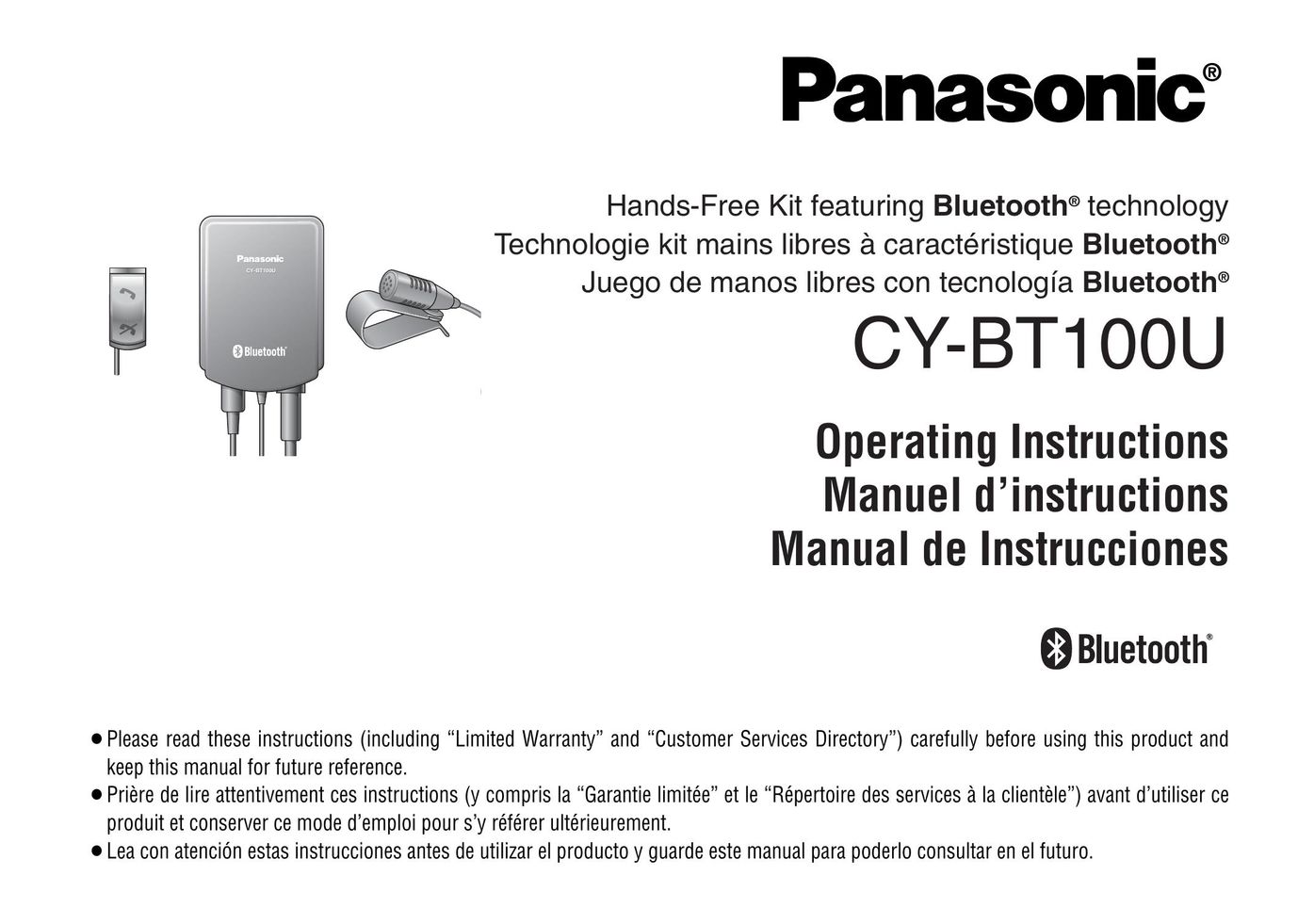 Panasonic CY-BT100U Bluetooth Headset User Manual