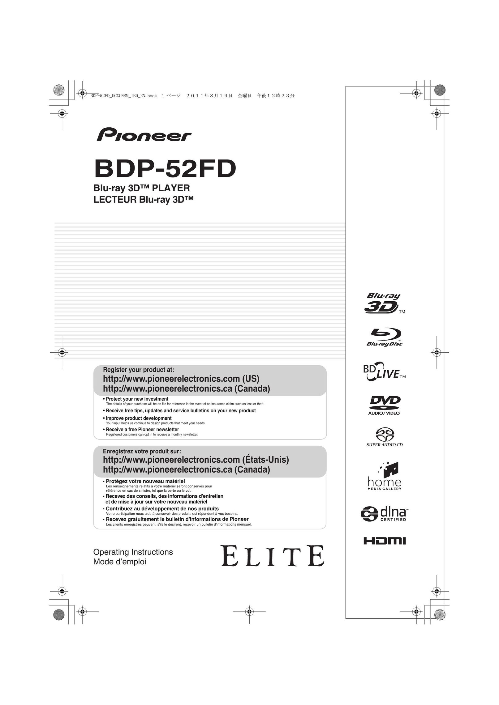 Pioneer BDP-52FD Bluetooth Headset User Manual