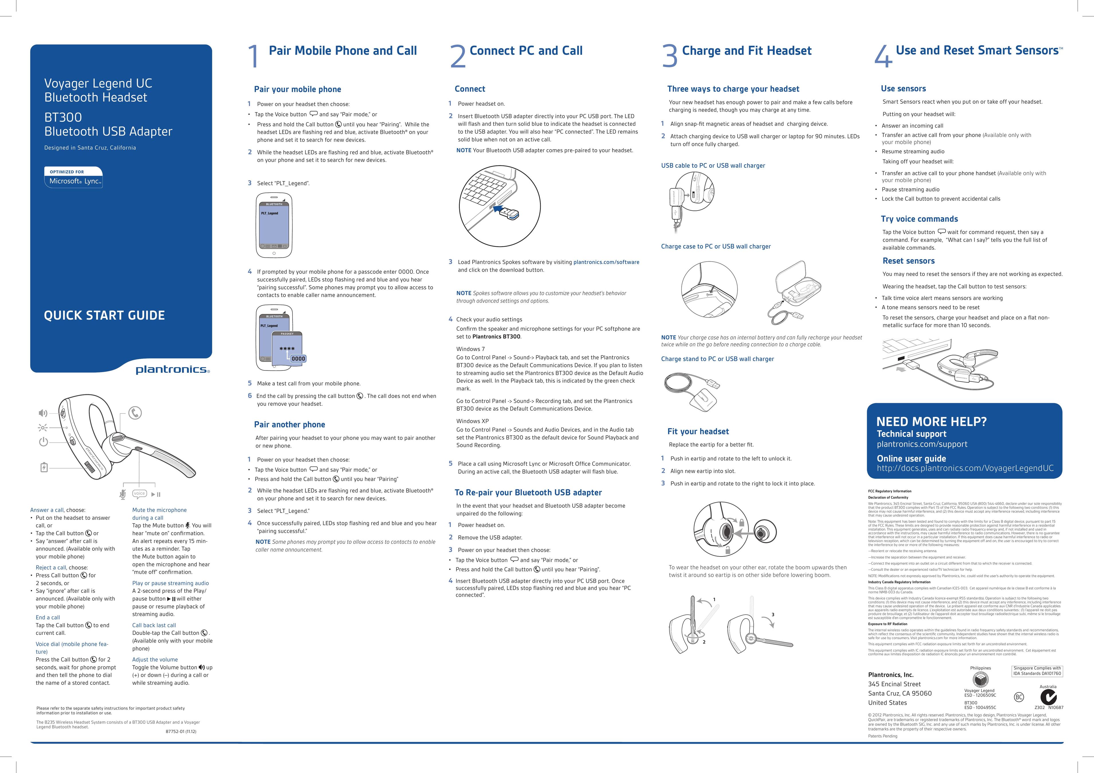 Plantronics BT300 Bluetooth Headset User Manual
