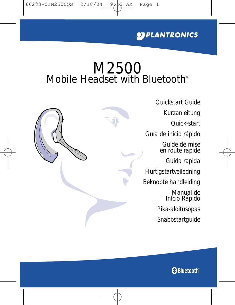 Plantronics M2500 Bluetooth Headset User Manual
