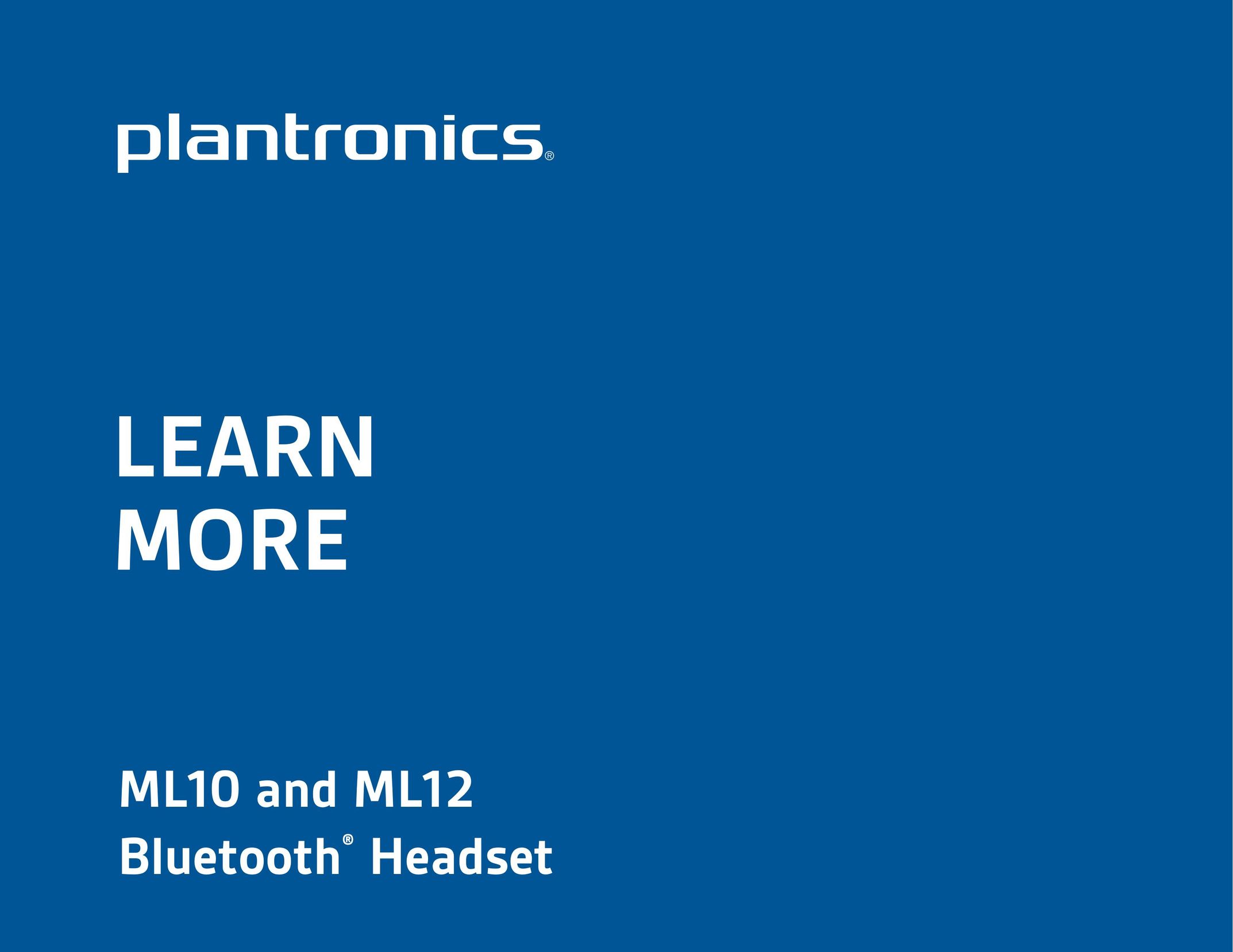 Plantronics ML10 Bluetooth Headset User Manual