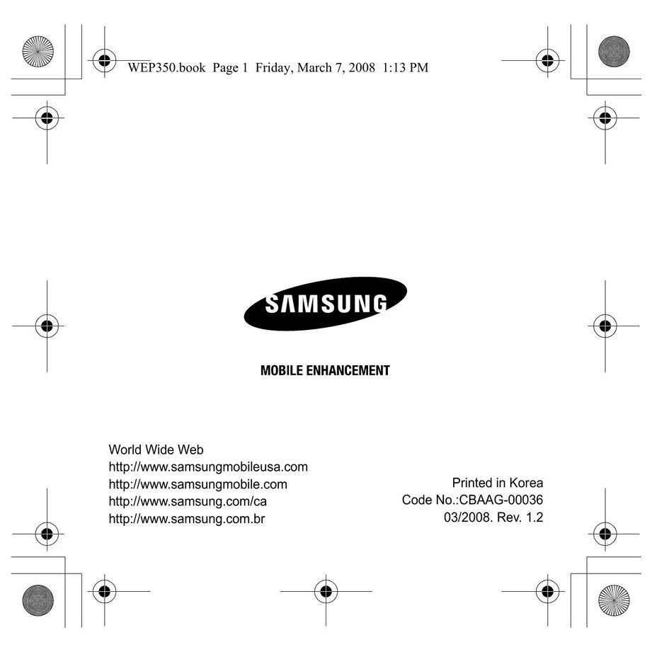 Samsung CBAAG-00036 Bluetooth Headset User Manual