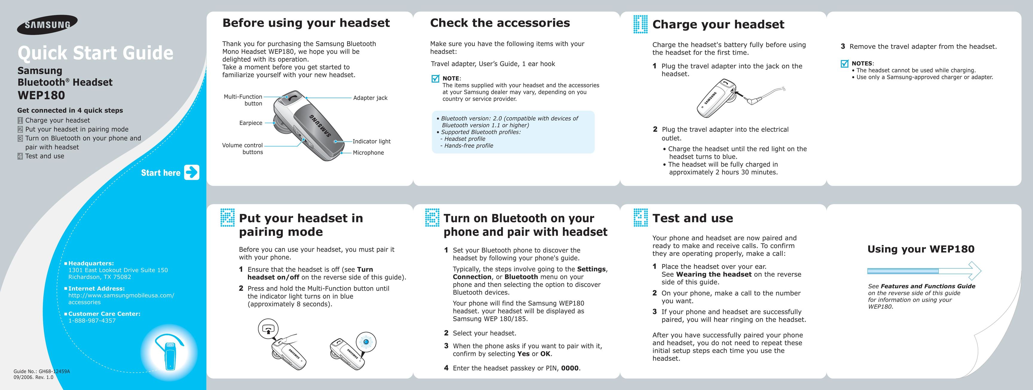 Samsung GH68-12459A Bluetooth Headset User Manual