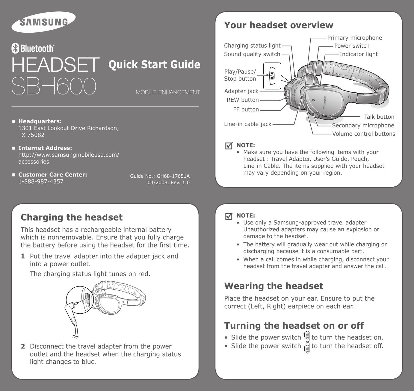 Samsung GH68-17651A Bluetooth Headset User Manual
