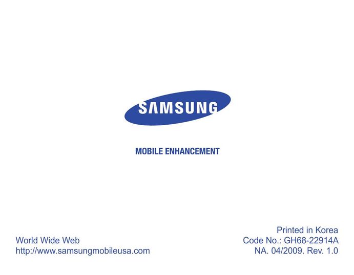 Samsung GH68-22914A Bluetooth Headset User Manual