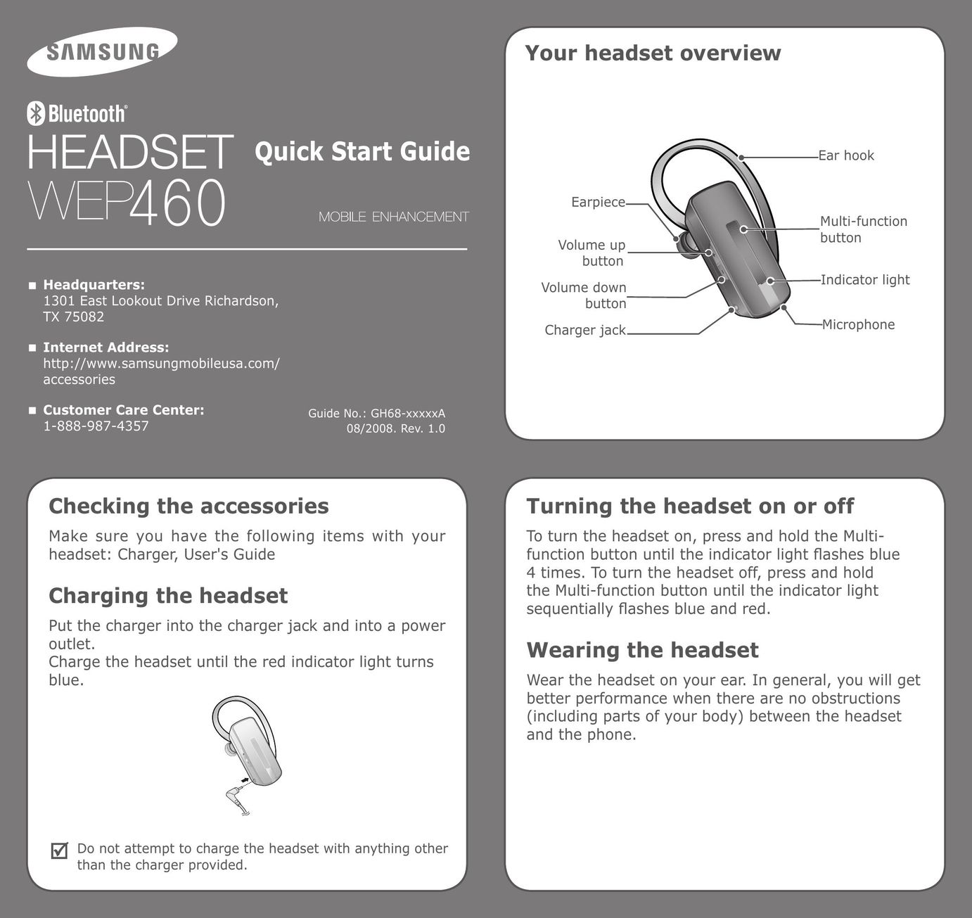 Samsung TX75082 Bluetooth Headset User Manual