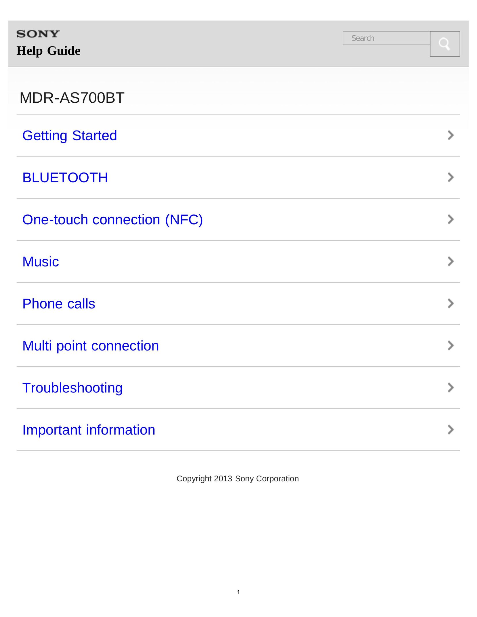 Sony MDR-AS700BT Bluetooth Headset User Manual