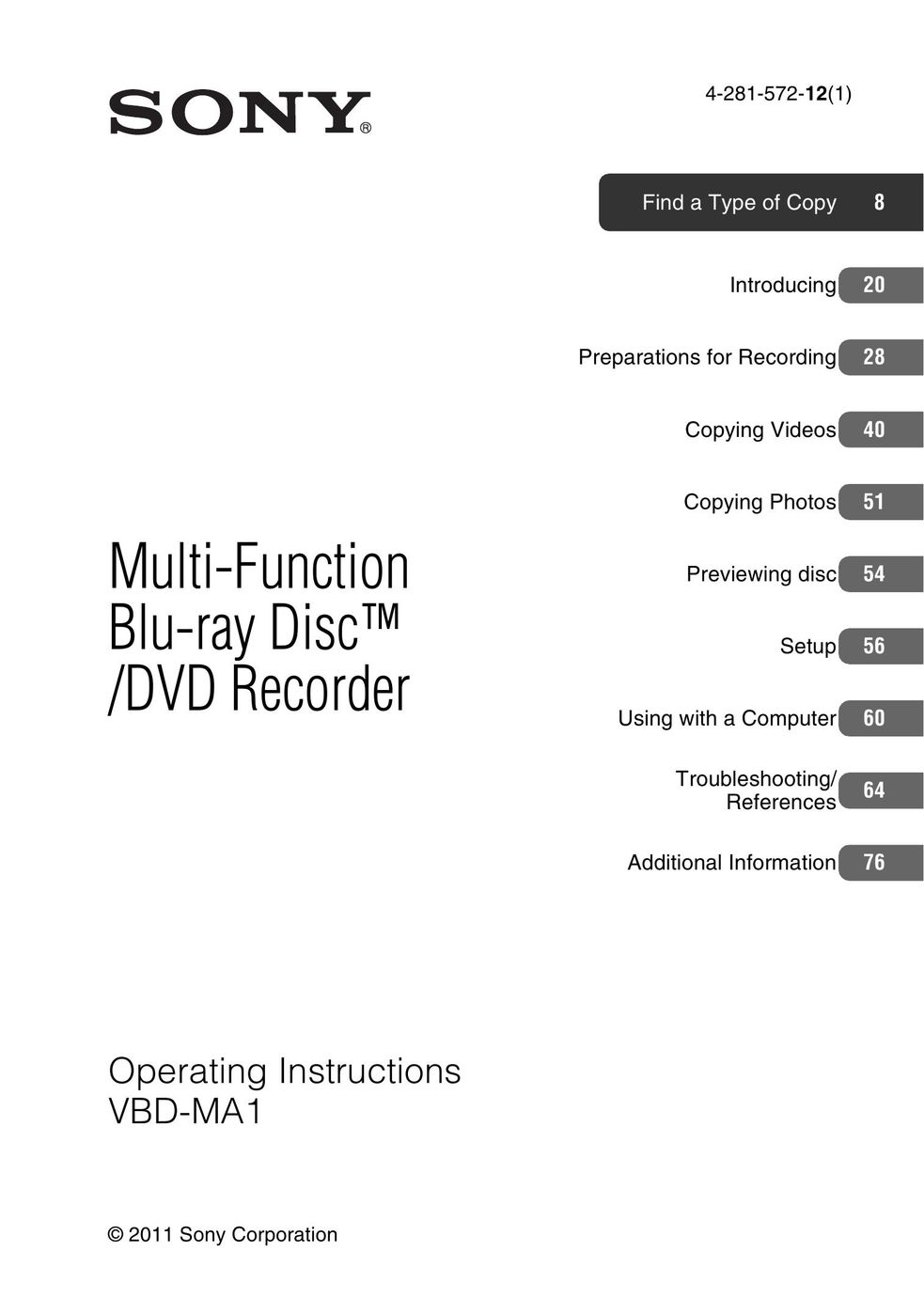 Sony VBD-MA1 Bluetooth Headset User Manual