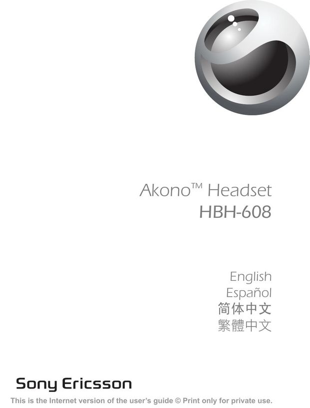 Sony Ericsson HBH-608 Bluetooth Headset User Manual