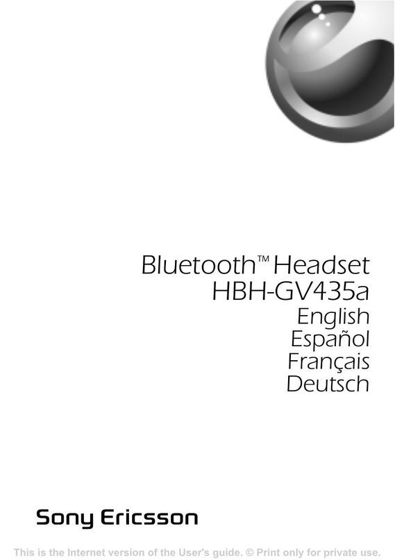 Sony Ericsson HBH-GV435a Bluetooth Headset User Manual