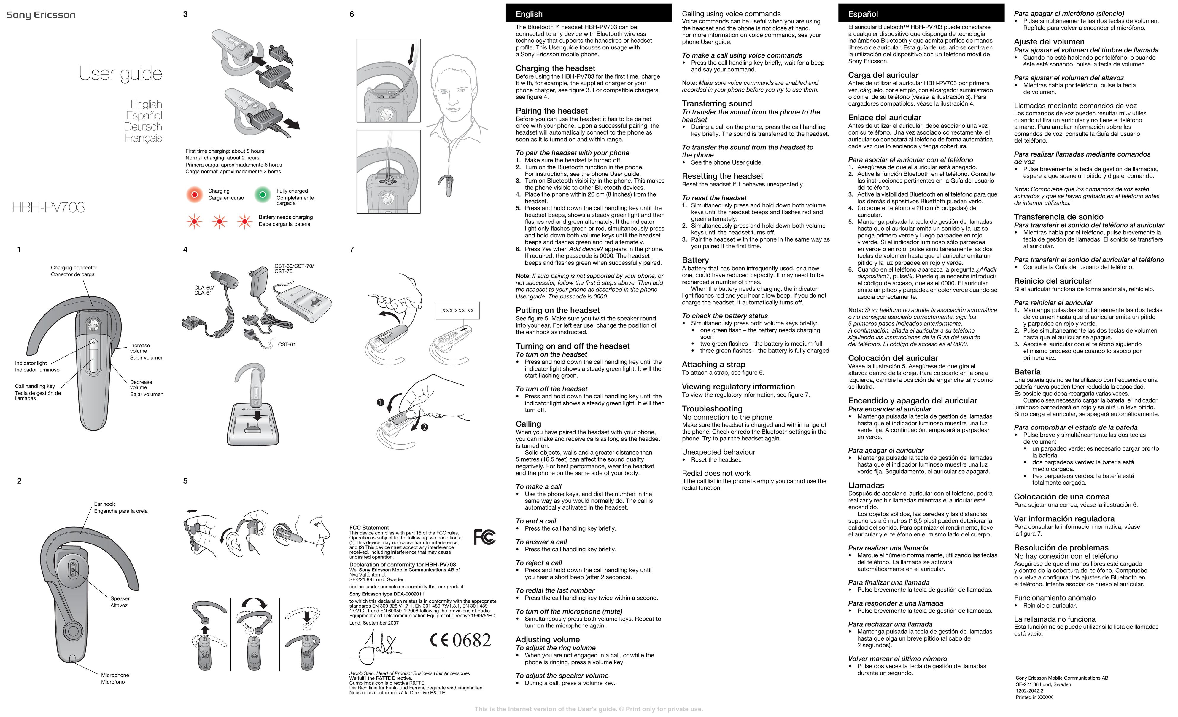 Sony Ericsson HBH-PV703 Bluetooth Headset User Manual