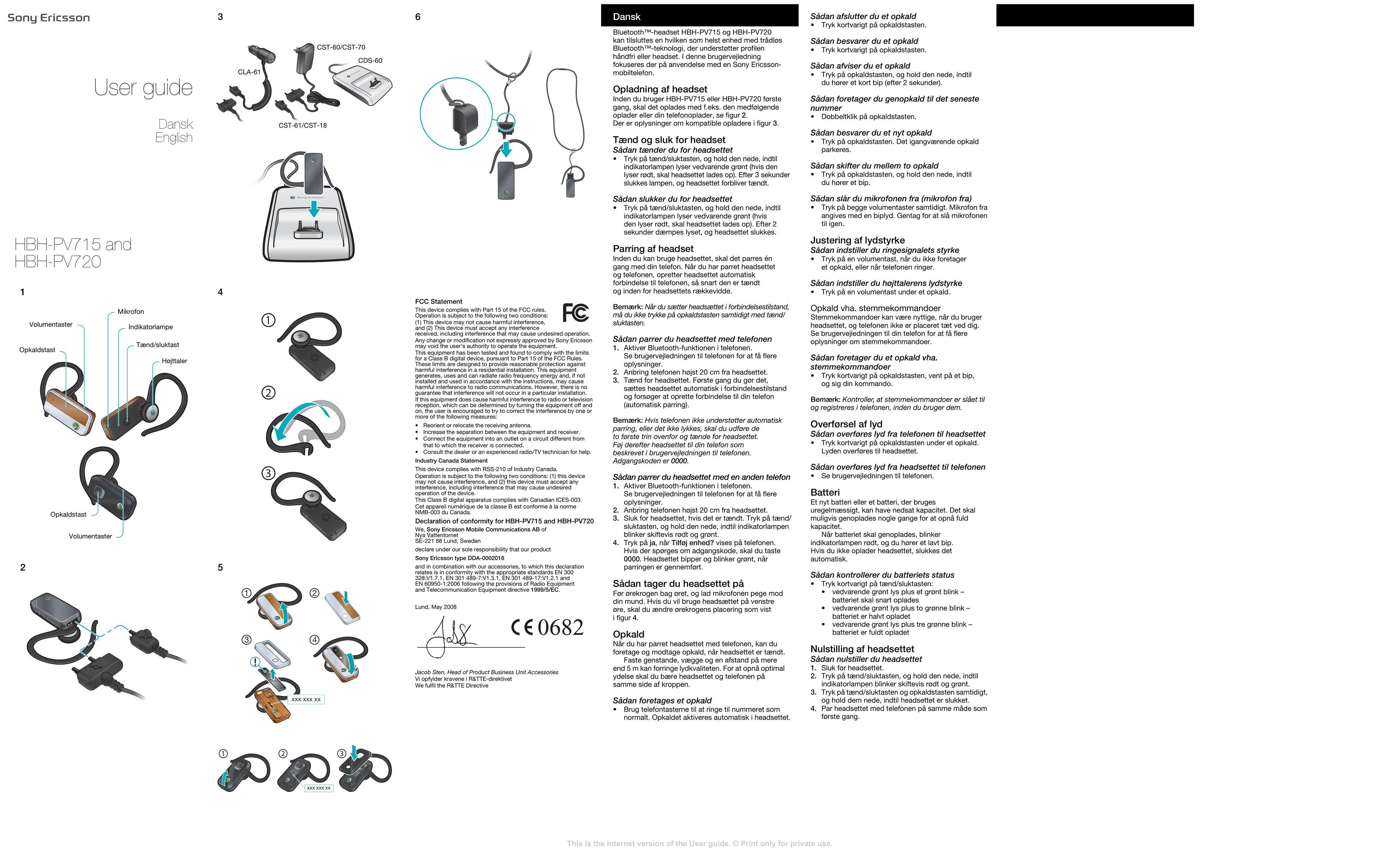 Sony Ericsson HBH-PV720 Bluetooth Headset User Manual