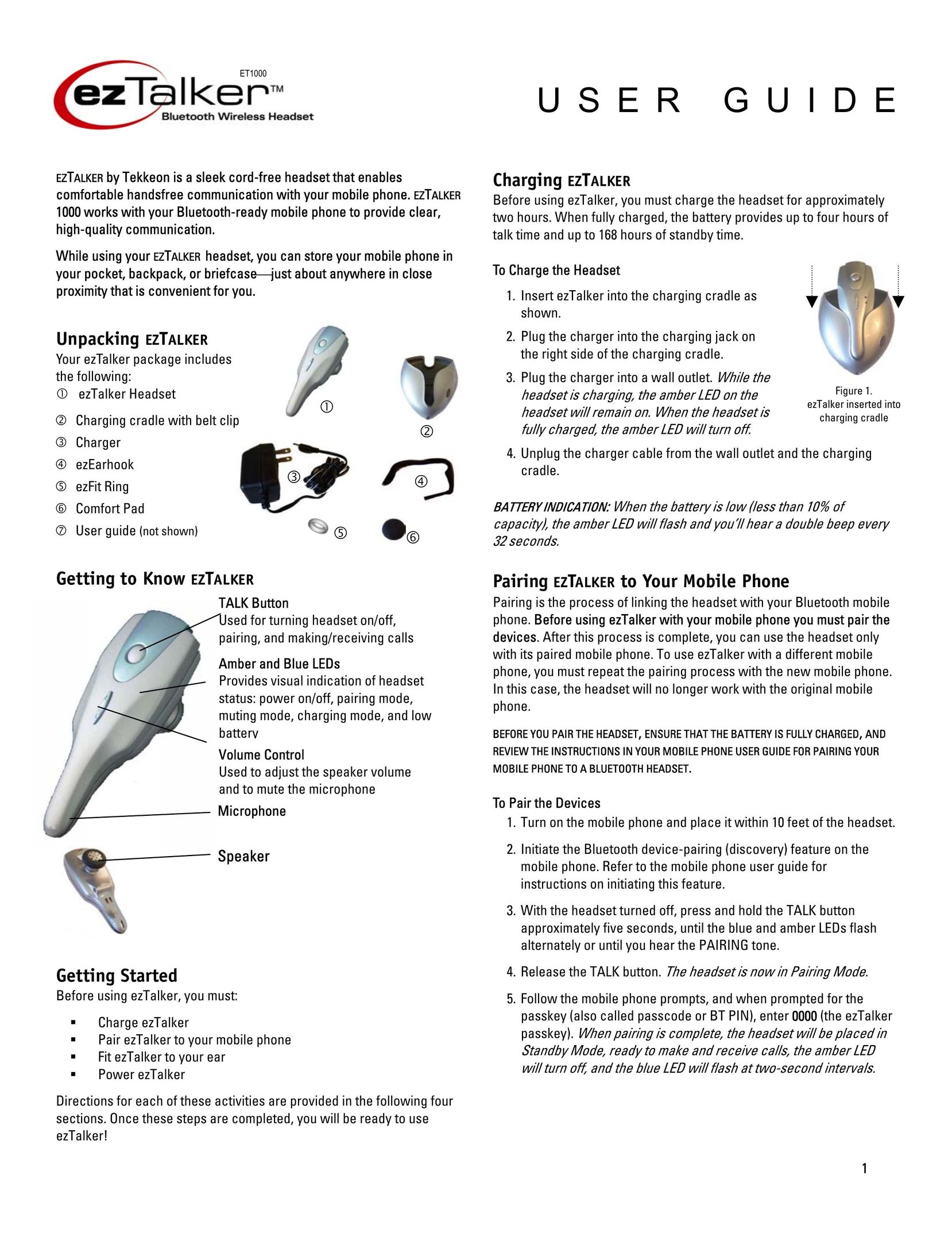 Tekkeon ET1000 Bluetooth Headset User Manual