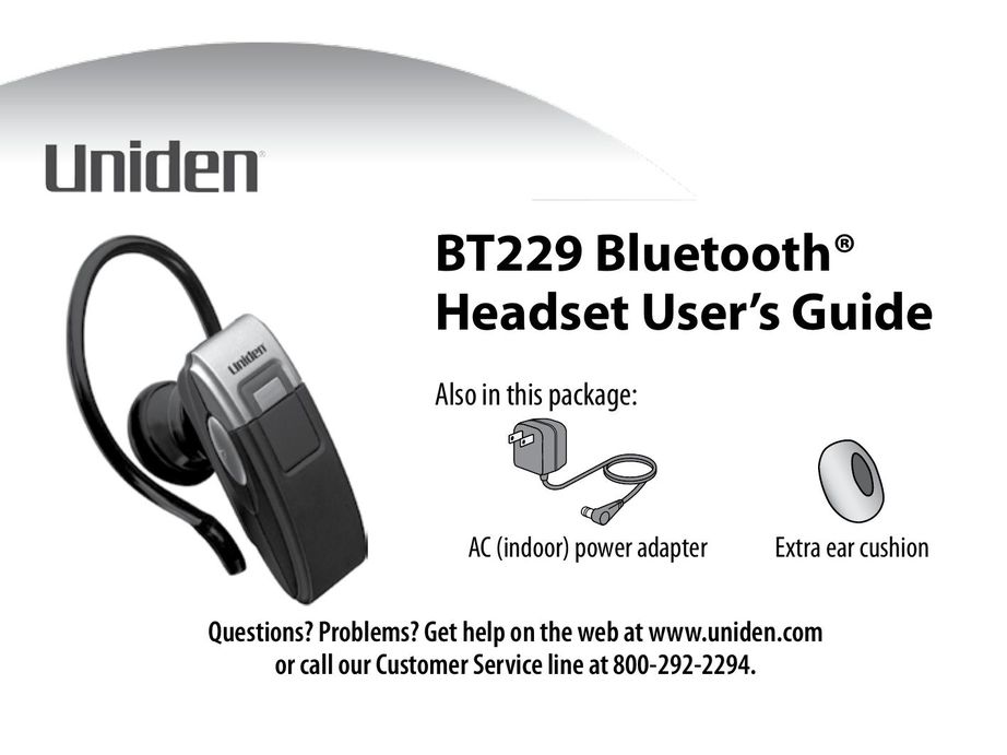 Uniden BT229 Bluetooth Headset User Manual