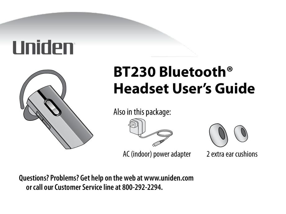 Uniden BT230 Bluetooth Headset User Manual