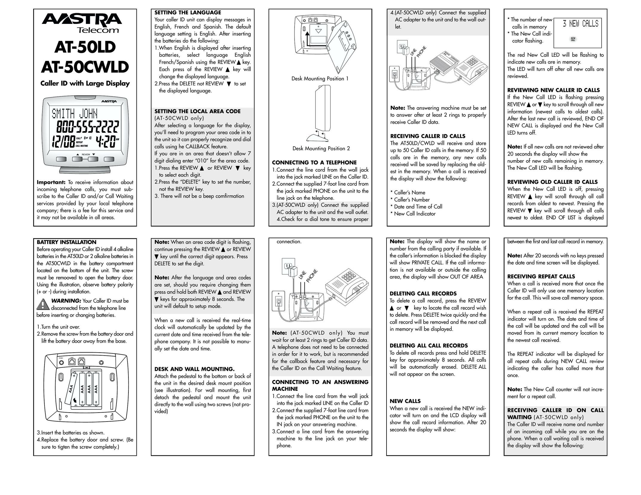 Aastra Telecom AT-50LD Caller ID Box User Manual