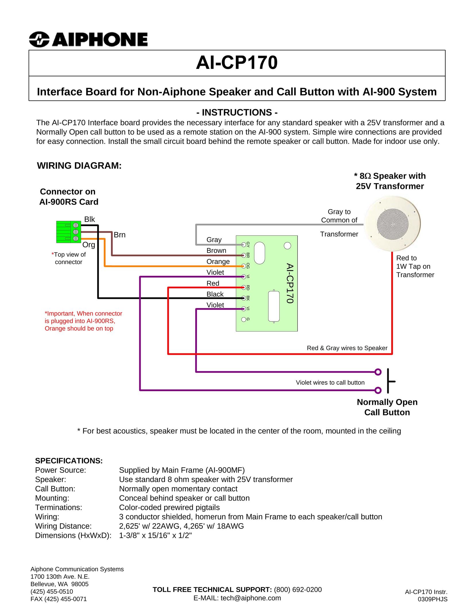 Aiphone AI-CP170 Caller ID Box User Manual