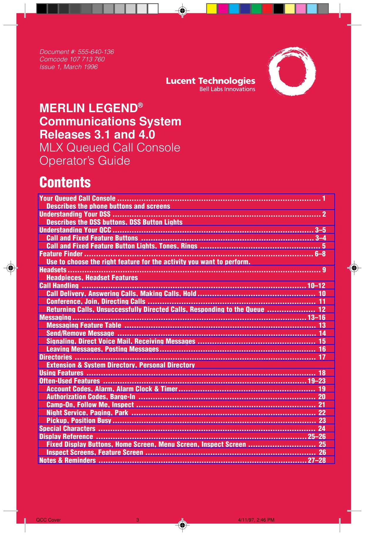Lucent Technologies merlin legend communications system Caller ID Box User Manual