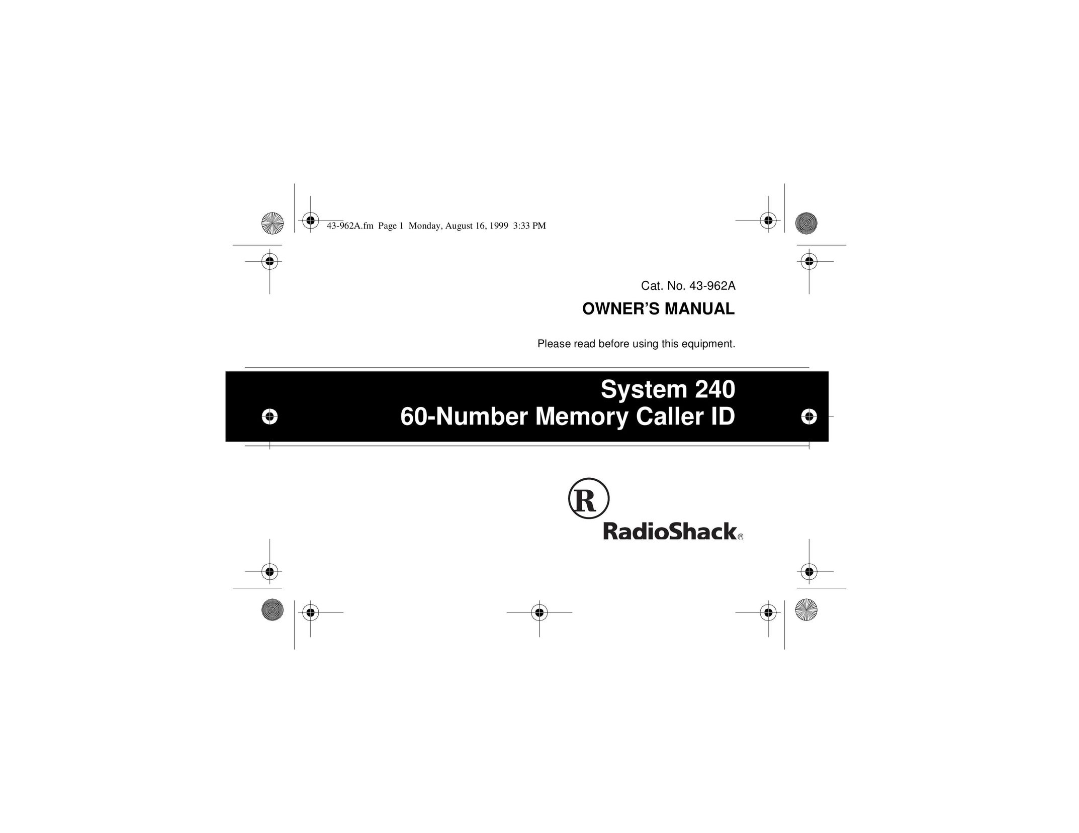 Radio Shack 240 Caller ID Box User Manual